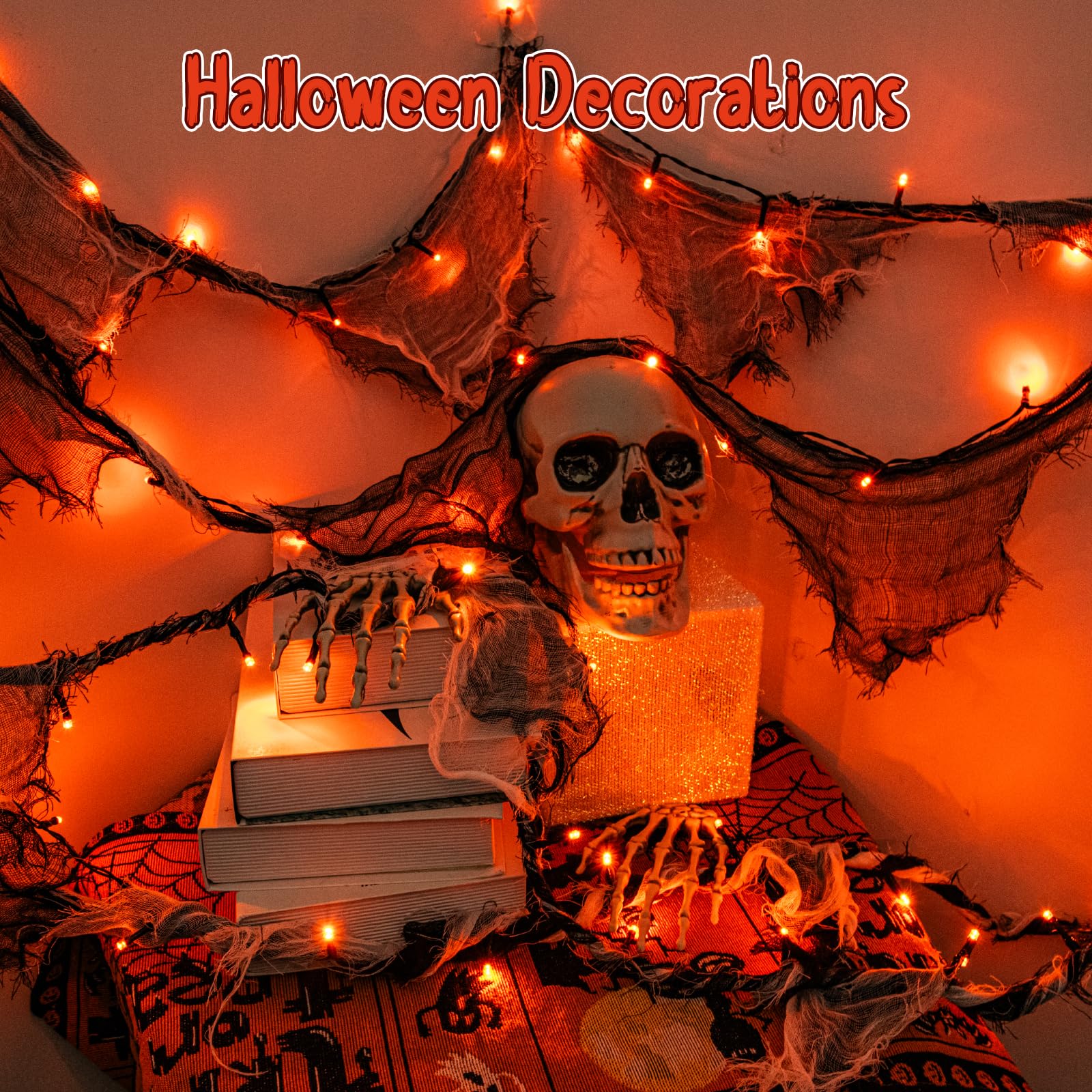 FFZZKJ Halloween String Lights - 30LED, 9.9FT, Orange, Battery/USB Powered, 8 Modes, Black Cloth Garland, Indoor/Outdoor Decor