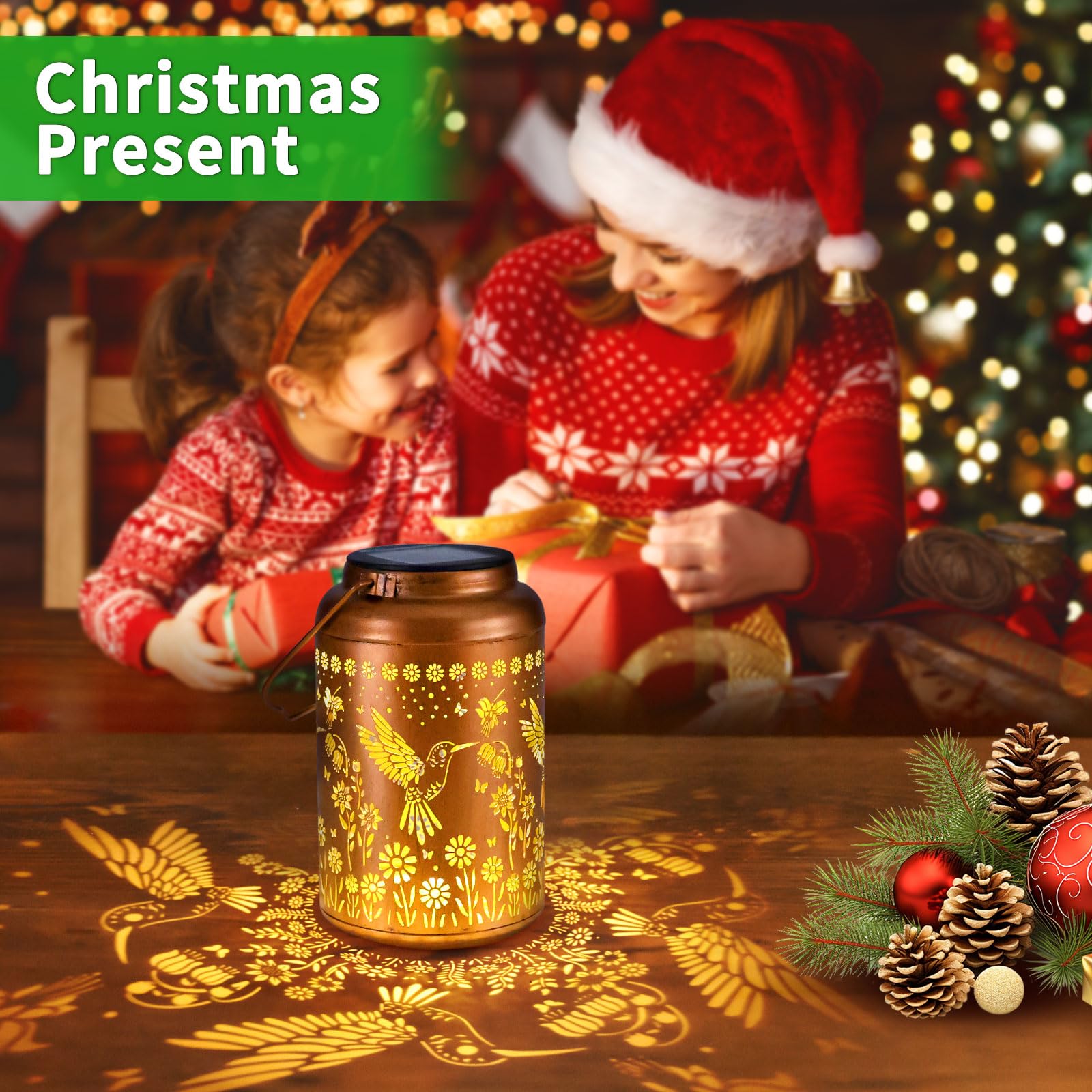 Hummingbird Solar Lanterns Outdoor Waterproof Hummingbird Garden Decor Christmas Gifts For Women Mom Grandma Hanging Solar Light