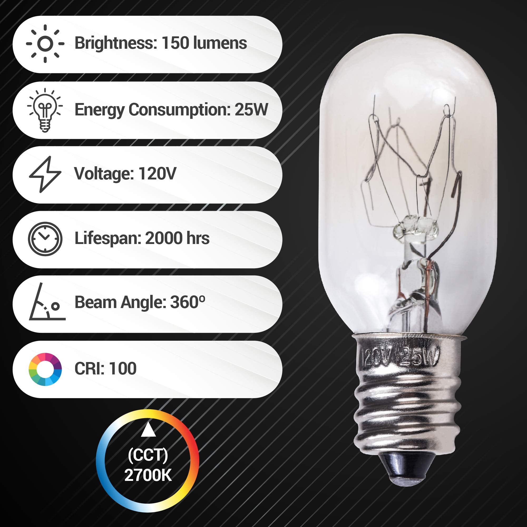 BlueStars E12 T20 25W Incandescent Bulbs 2700K Warm White Light 8 Count As Pictured for Salt Lamps & Night Lights