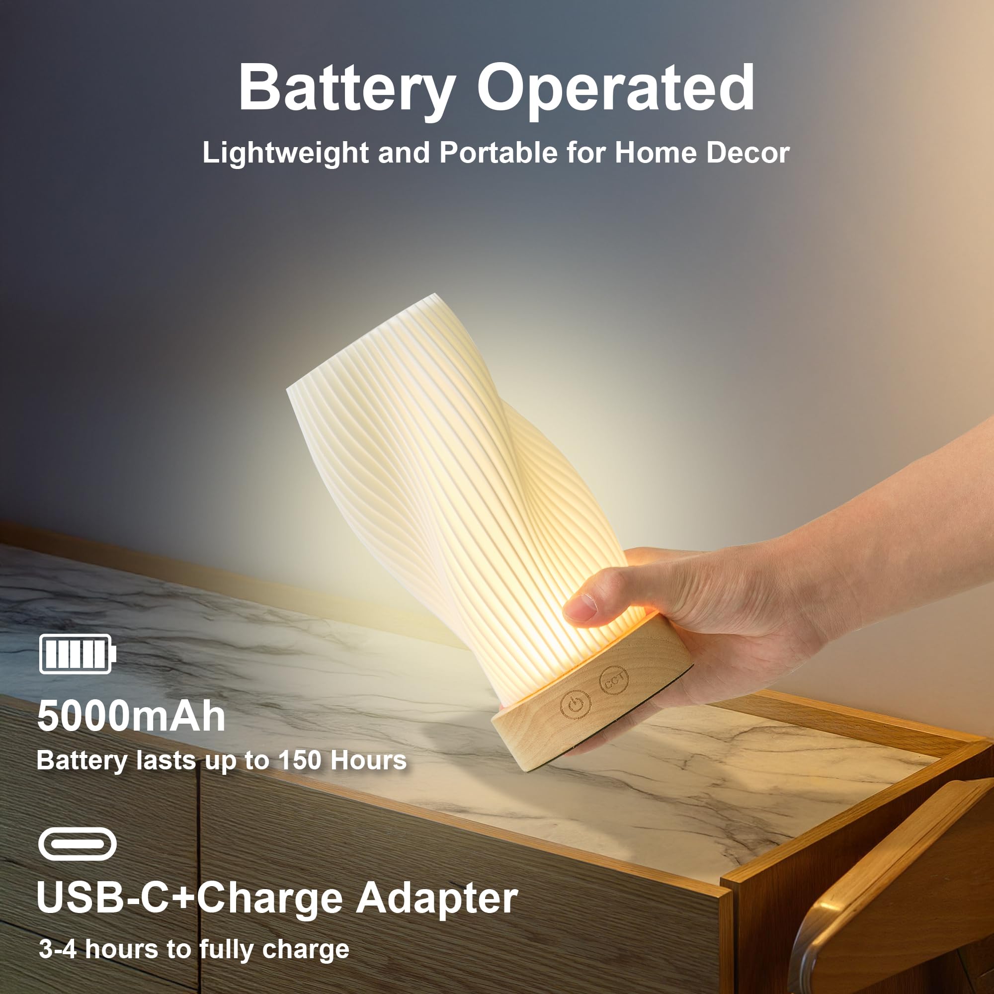 KARTOOSH Dimmable Portable Desk Lamp Set of Two, 8.6" White LED Lighting, Rechargeable, Modern Design, Model RS328BWH23A