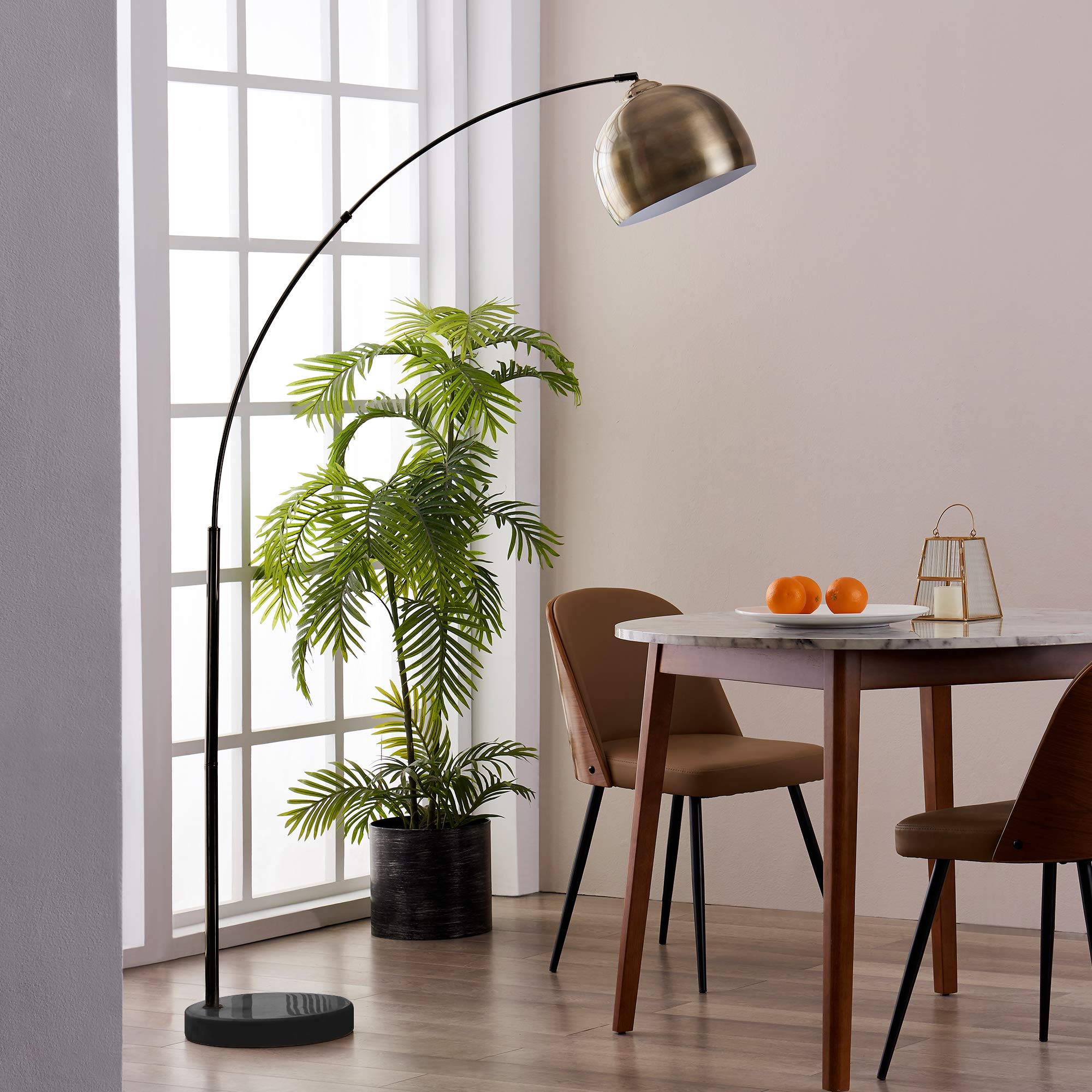 Teamson Home Arc Floor Lamp, 68.1in Metal, Antique Brass Shade, Black Marble Base, Model VN-L00010AB