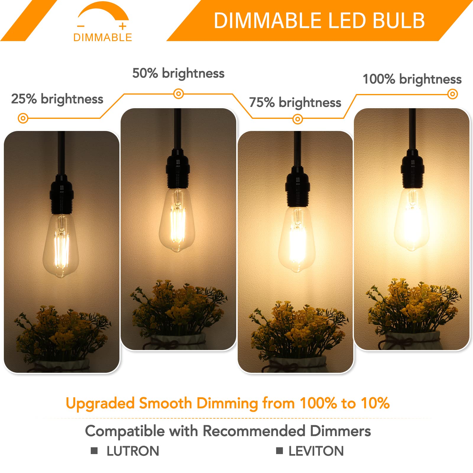 Maxvolador 12-Pack Dimmable Vintage Led Edison Bulb 60W Equivalent, 6W 850Lumens Warm White 2700K St58 Antique Filament Light Bu
