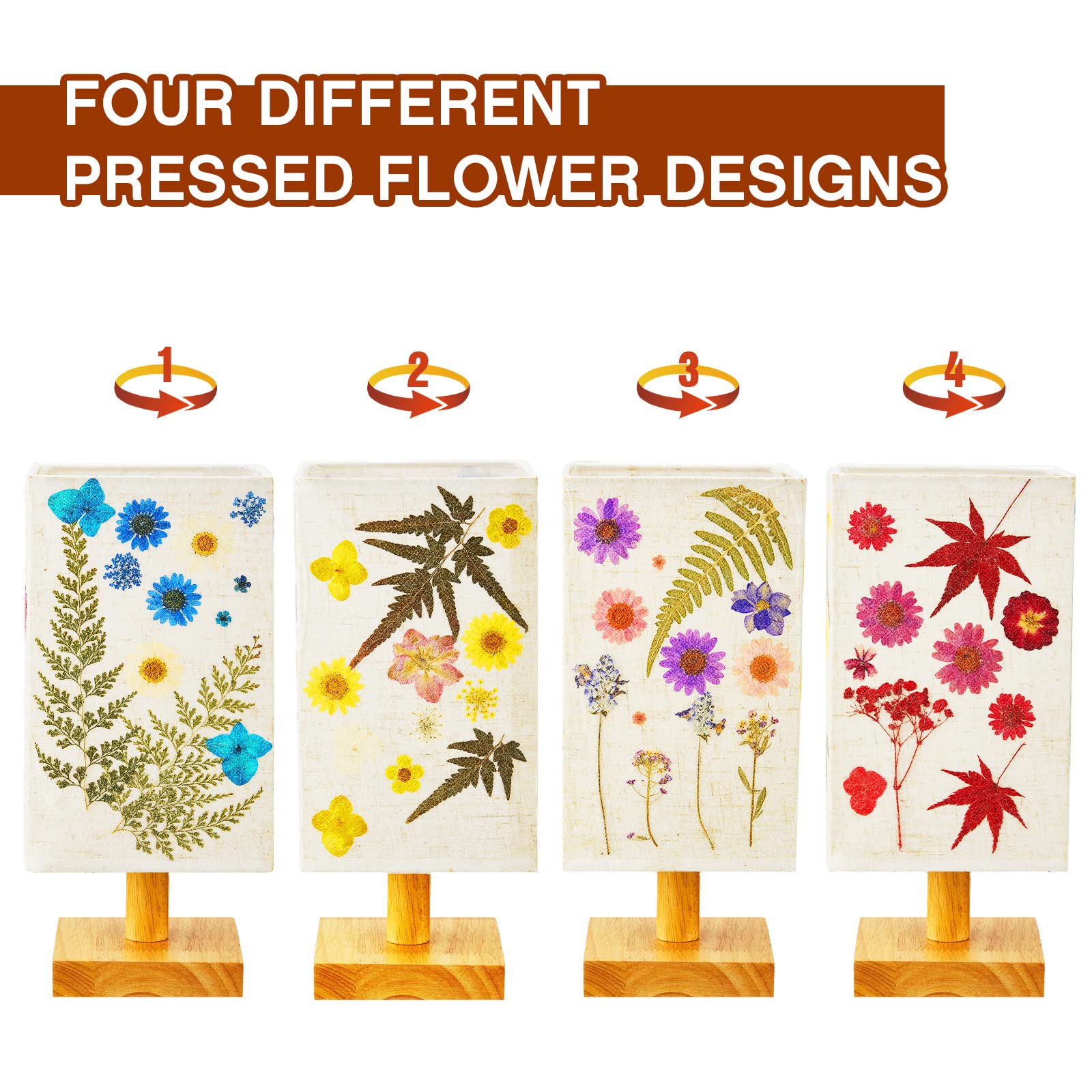 Hortsun Pressed Floral Lamp Bedside Vintage Flower Desk Lamp For Bedroom Living Room, Dorm, Home, Office Decor(1 Pcs,Square Styl