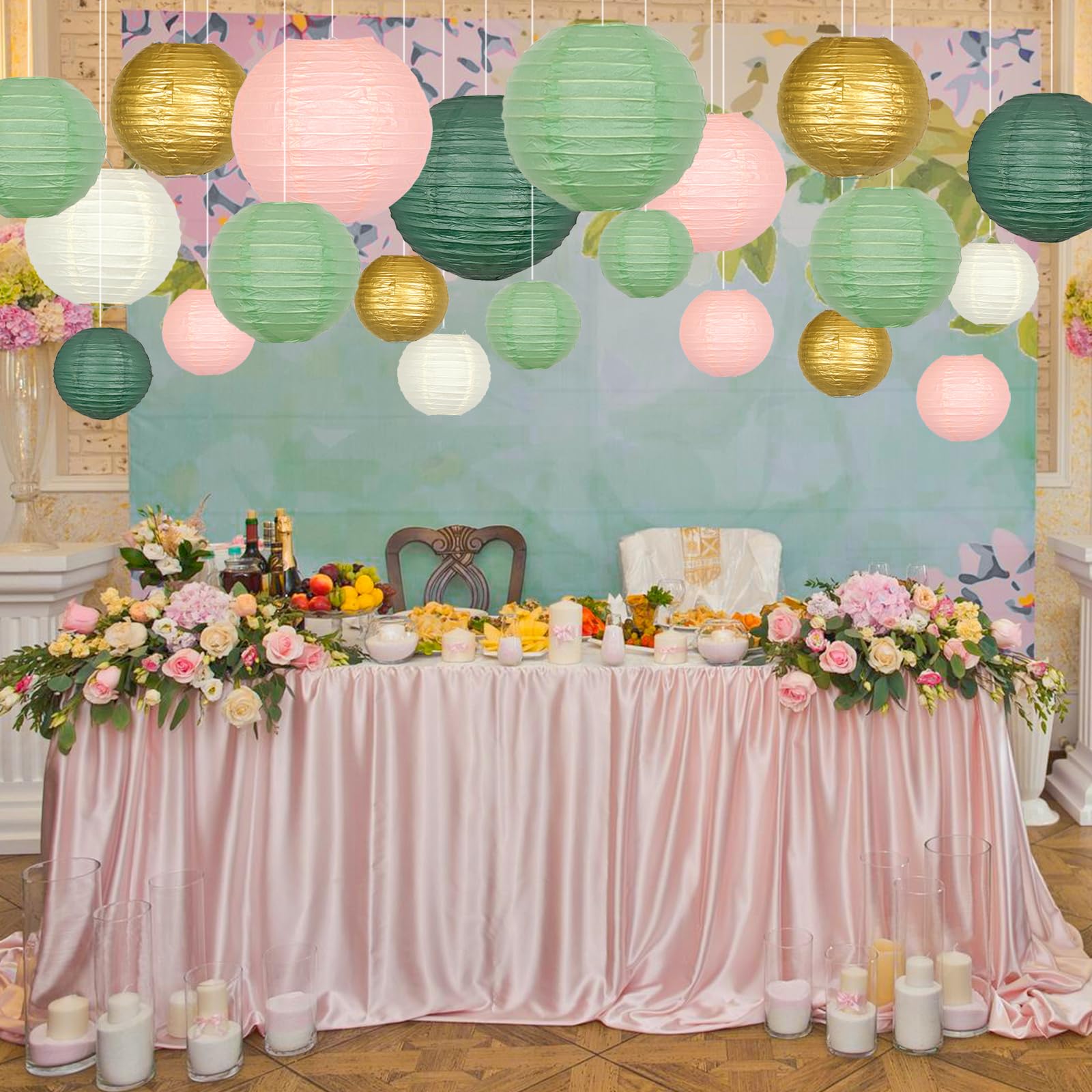 Adlkgg Paper Lanterns Decorative, Round Hanging Paper Lanterns Decorations For Graduation Bridal Shower Wedding Birthday Neutral