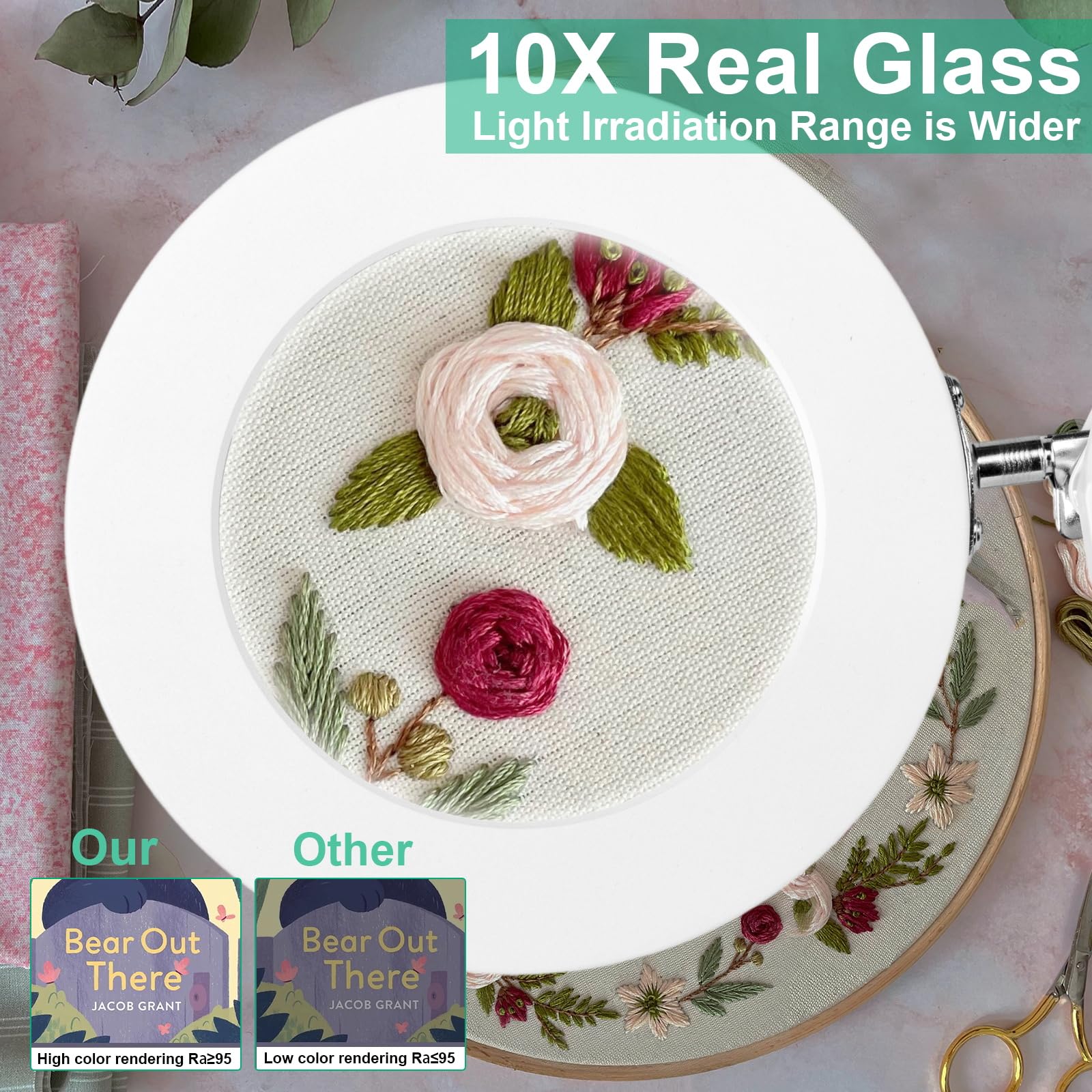 4.2'' 10X Magnifying Glass With Light, Kuvrs 1800 Lumen With 72 Led Lights, 3 Color Stepless Dimmable Led Magnifying Desk Lamp, Swing Arm & Clamp Magnifier With Light For Crafts Soldering Close Work