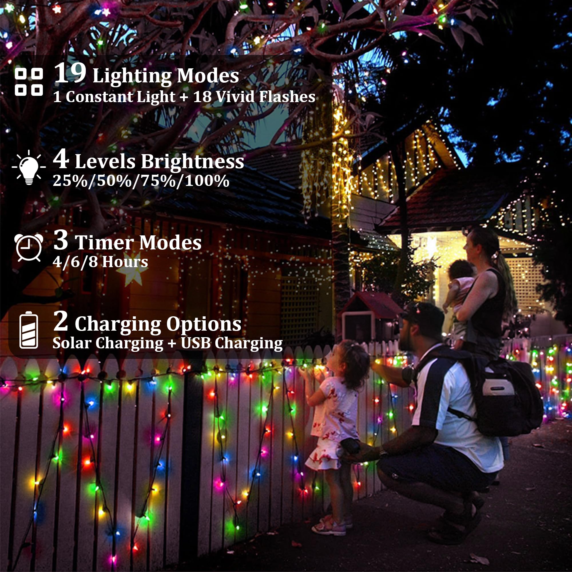 2-Pack 200Ft Solar String Lights For Outside, 600 Led Extra-Bright Solar Light Outdoor With 19 Modes & Timer, Waterproof Fairy S