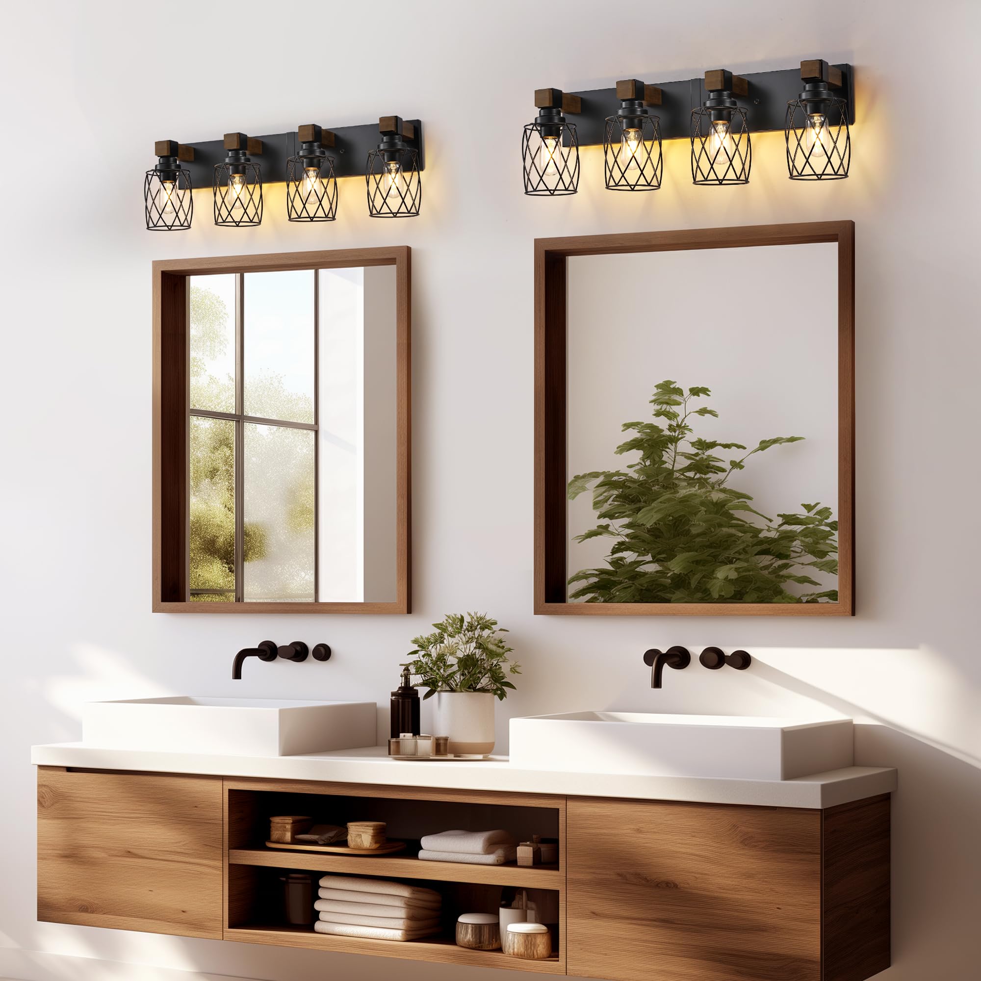 XvmBvm 4-Light Farmhouse Bathroom Vanity Light, Black Metal Fixtures for Rustic Decor, Model X3015-4