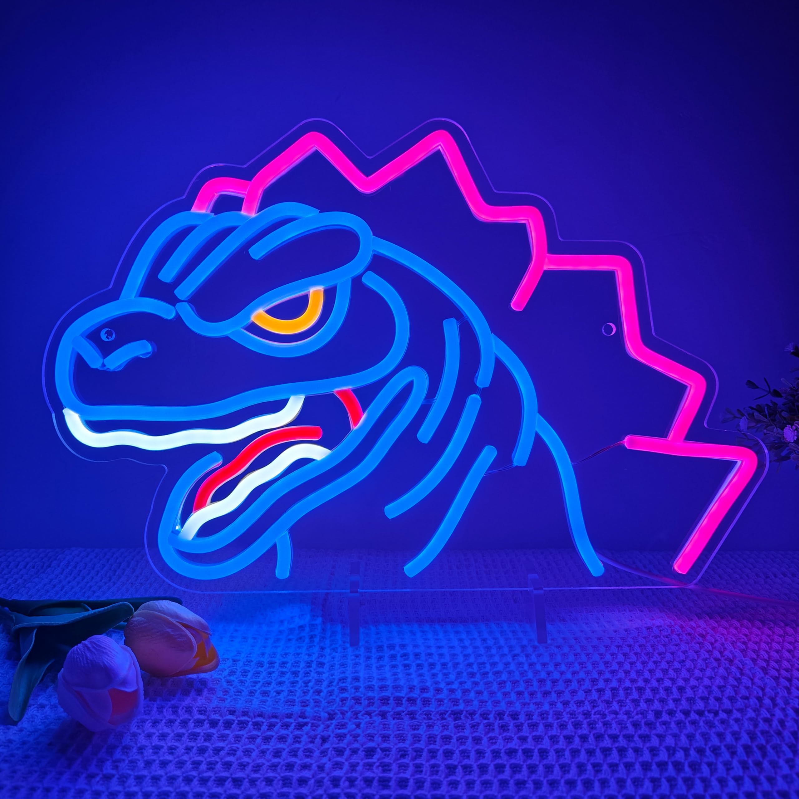 JOSEBRU Atomic Lizard Neon Sign, King of the Monsters Light, 14.17x13.77 inches, Green/White/Yellow/Red