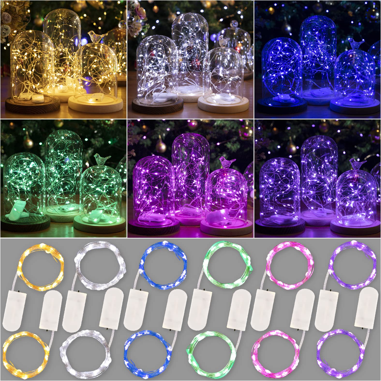 Hxweiye Led Multicolor Fairy Lights, 12 Pack 7Ft Waterproof String Lights For Mason Jar Decor, Model Hy100150-20