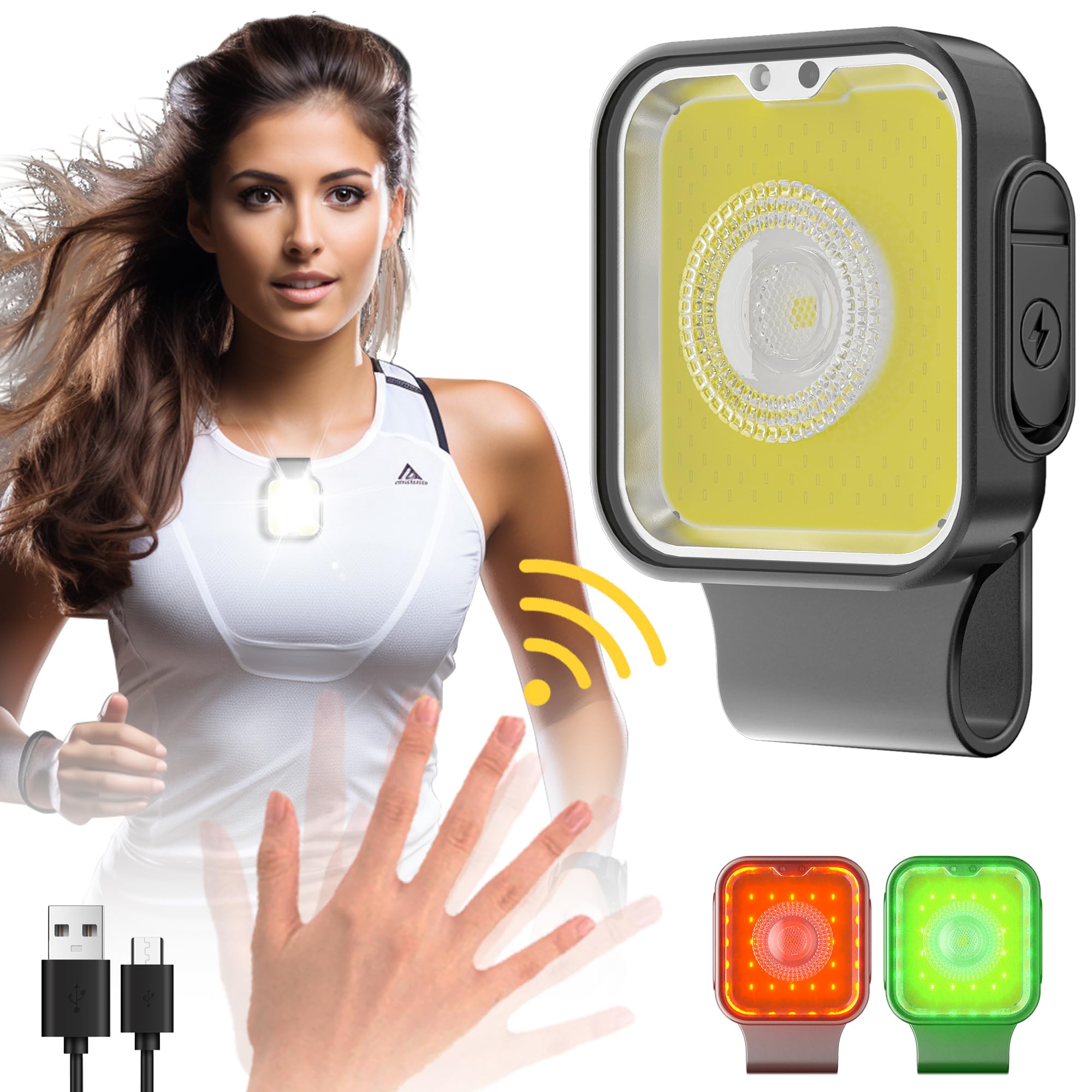 Yls Rechargeable Running Lights with 12 Modes, LED Safety Light for Outdoor Use, Black, Model ZIAU-4884