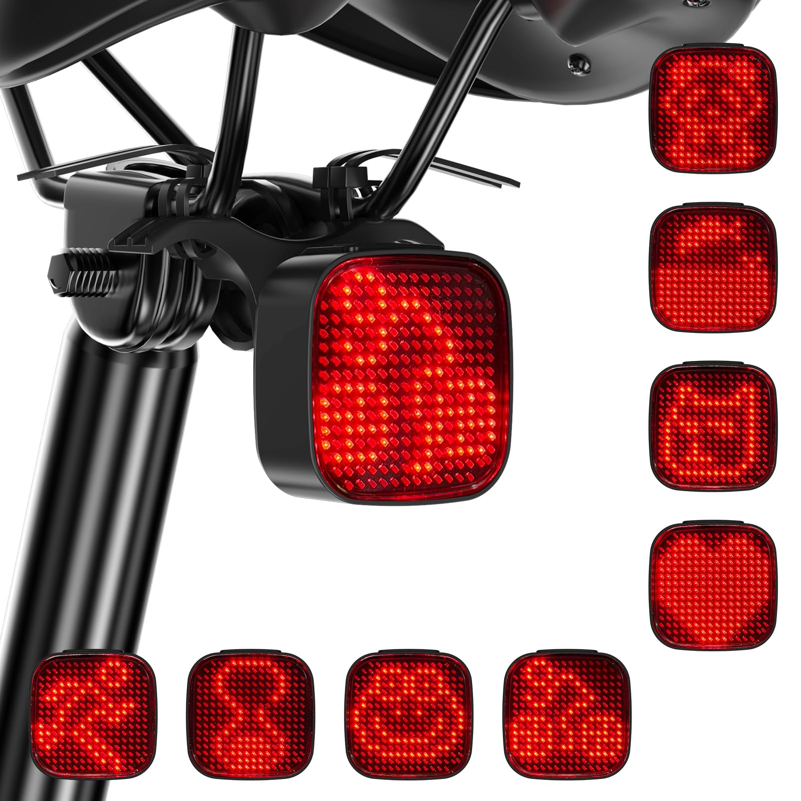 NAACOO Smart Bike Tail Light with Custom LED Patterns (Heart/Smile/Bear/Bike), Brake Sensing Bicycle Rear Lights, USB-C Recharge