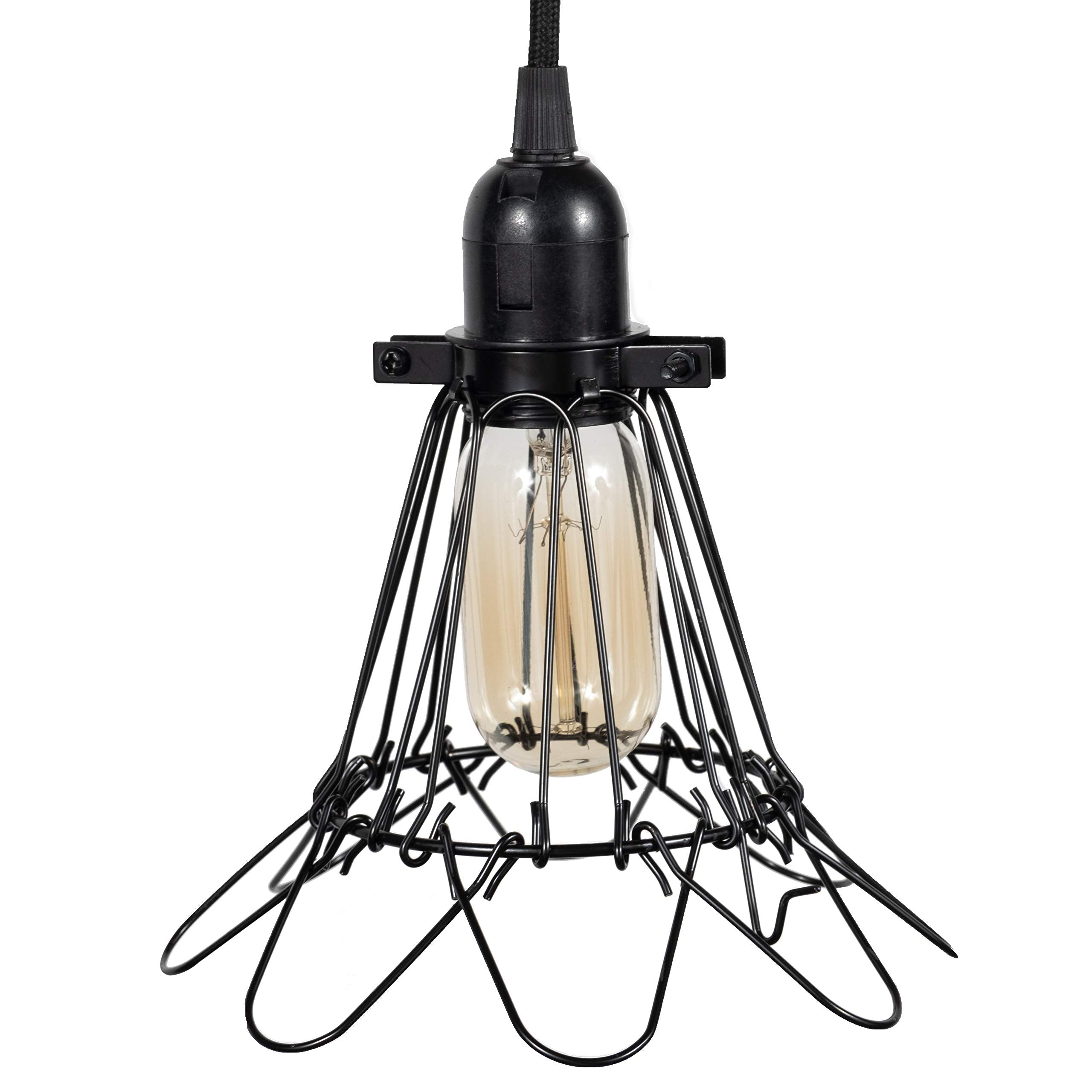 Rustic State Adjustable Metal Wire Hanging Pendant Light Cage, Lamp Shade, Bulb Cover Guard, Lighting Fixture - Industrial Vinta