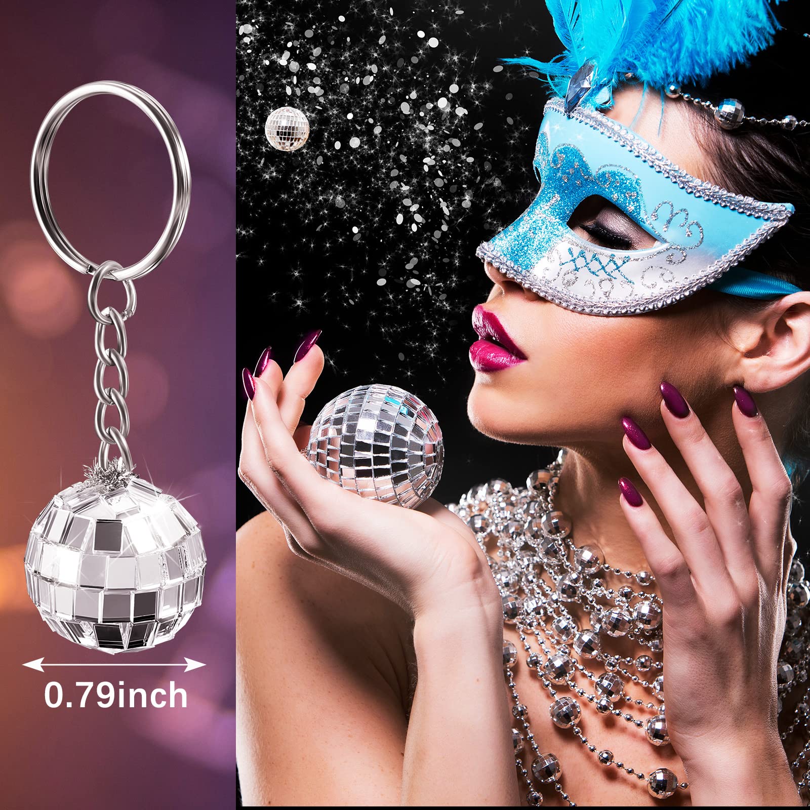 Mtlee 24 Pack Mini Mirror Disco Ball Keychain Last Disco Bachelorette Retro 60S 70S Keychain For Party Favors Set Cowgirl Supplies(Silver)