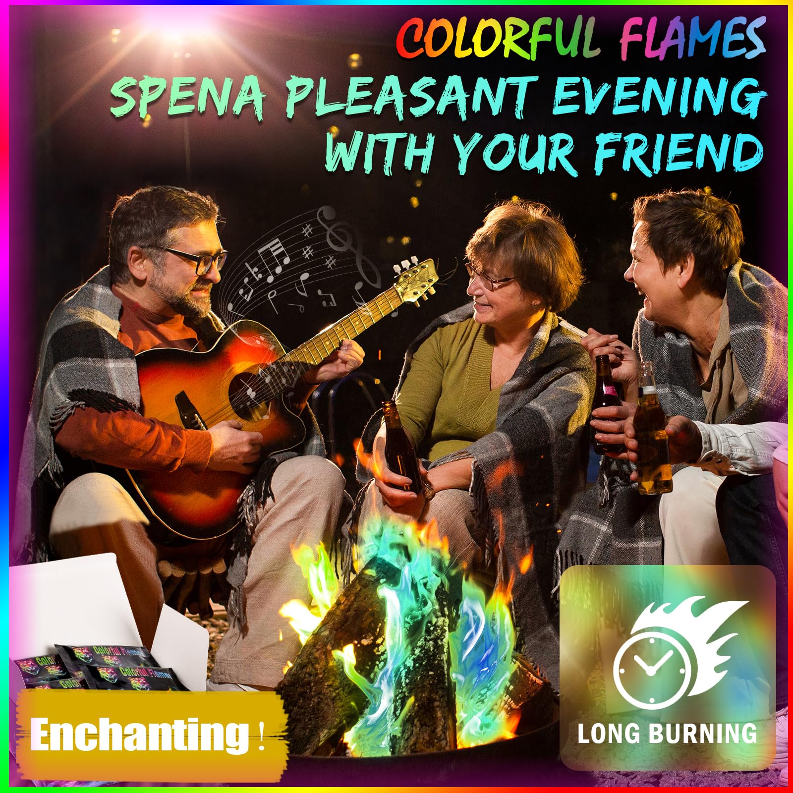 Navona Fire Color Changing Packets - 12 Pack for Campfires, Fire Pits, Colorful Flames, Long Burn Time, Safe Magic for Kids