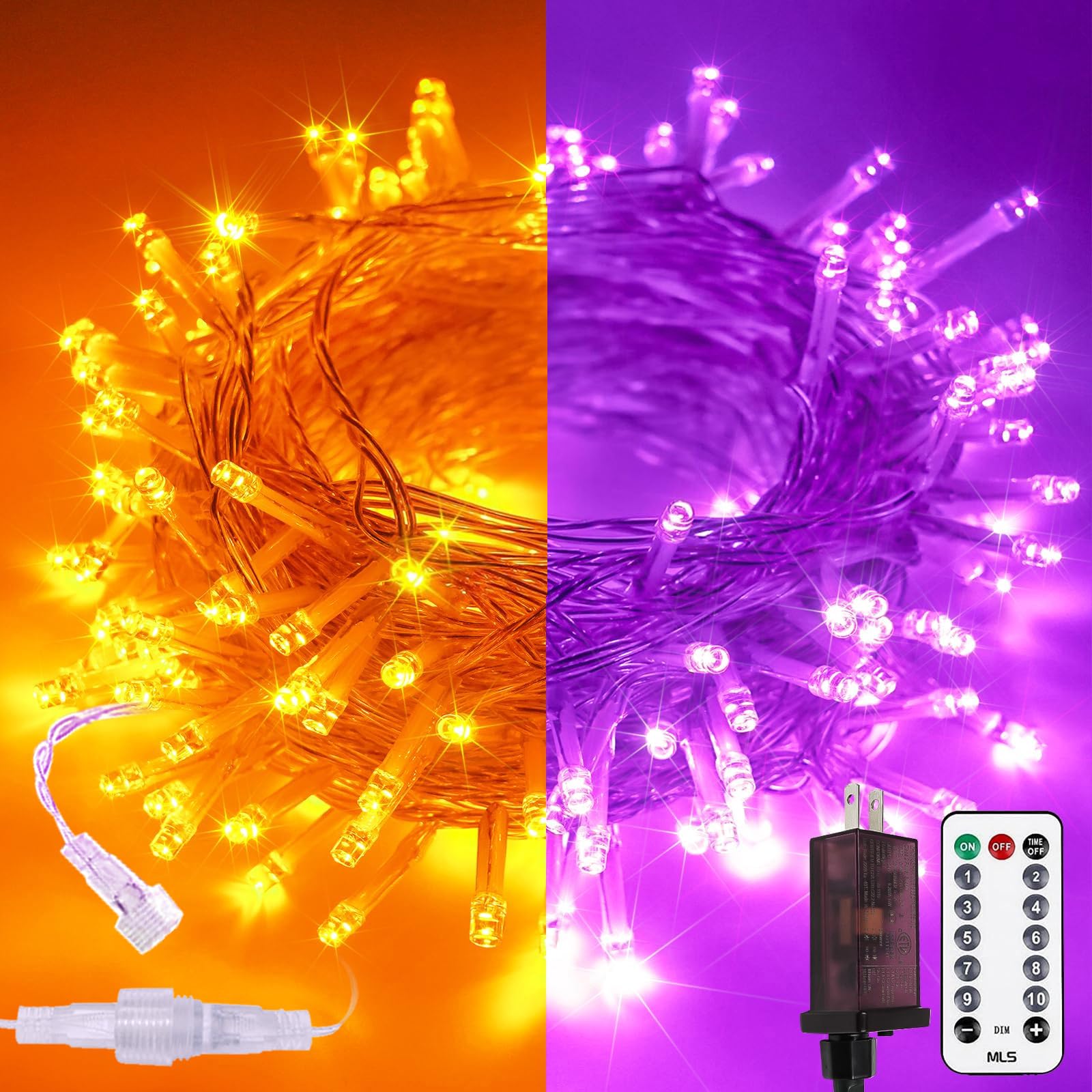 SANJICHA Halloween String Lights 200 LED 66FT Waterproof Clear Wire Orange to Purple, 11 Modes, Model MLS-D29V6WUC-O