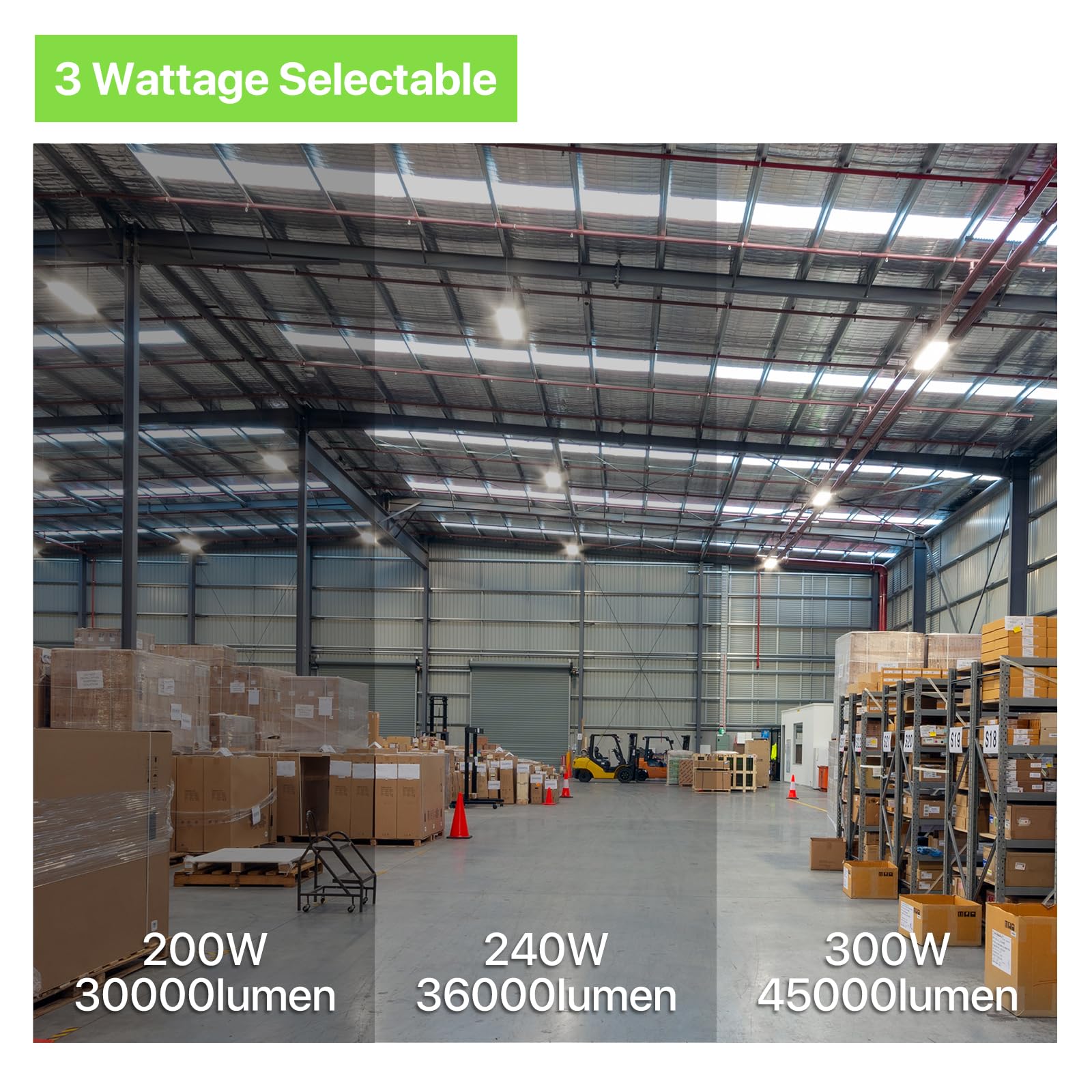 Glitgate 3Ft Led High Bay Light 2Pack, 300W/240W/200W, 4000K/5000K Adjustbale Linear High Bay Shop Lights 40500Lm Max Output, Ce