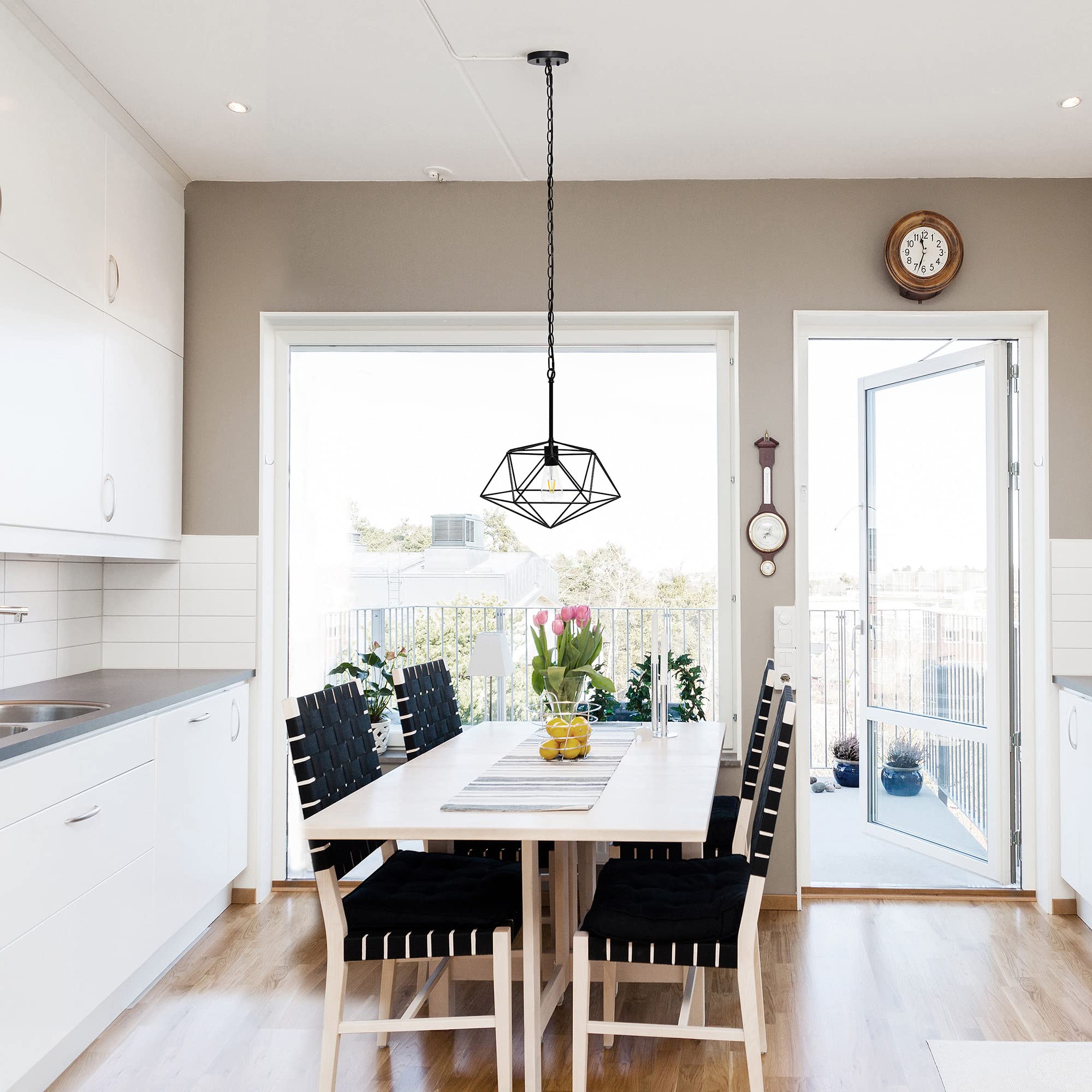 Elegant Designs PT1011-BLK 16in Geometric Diamond Pendant Light Fixture, Black, Iron, Industrial Metal Wire Cage