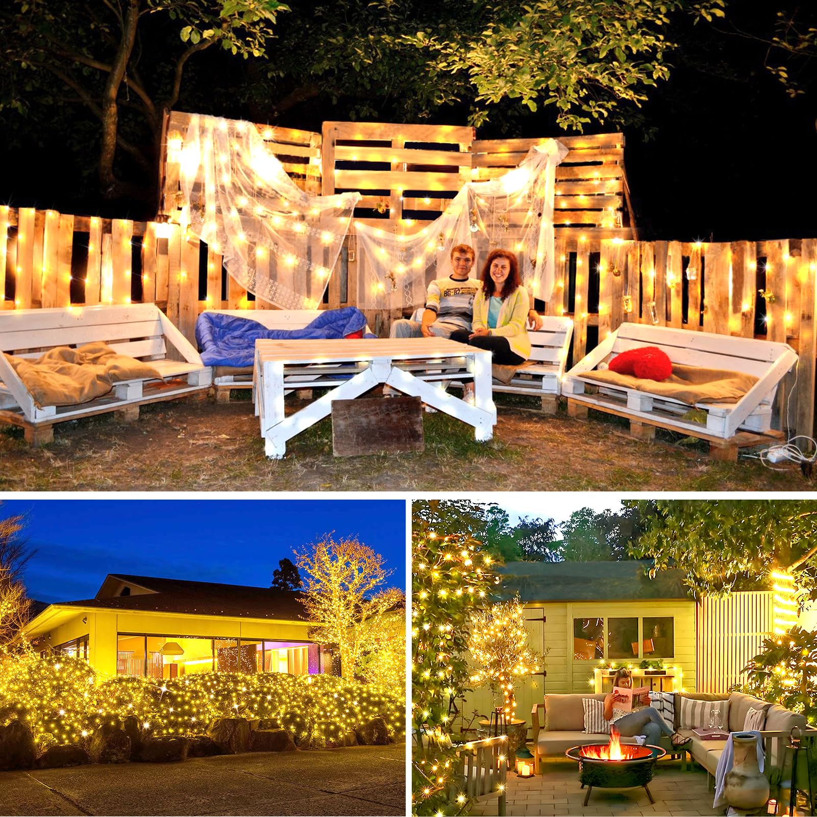 KNONEW Outdoor Fairy Lights, 532FT 1600 LED, Waterproof, 8 Modes, Copper Wire, Warm White, Model 68KN-168LIG-NIU