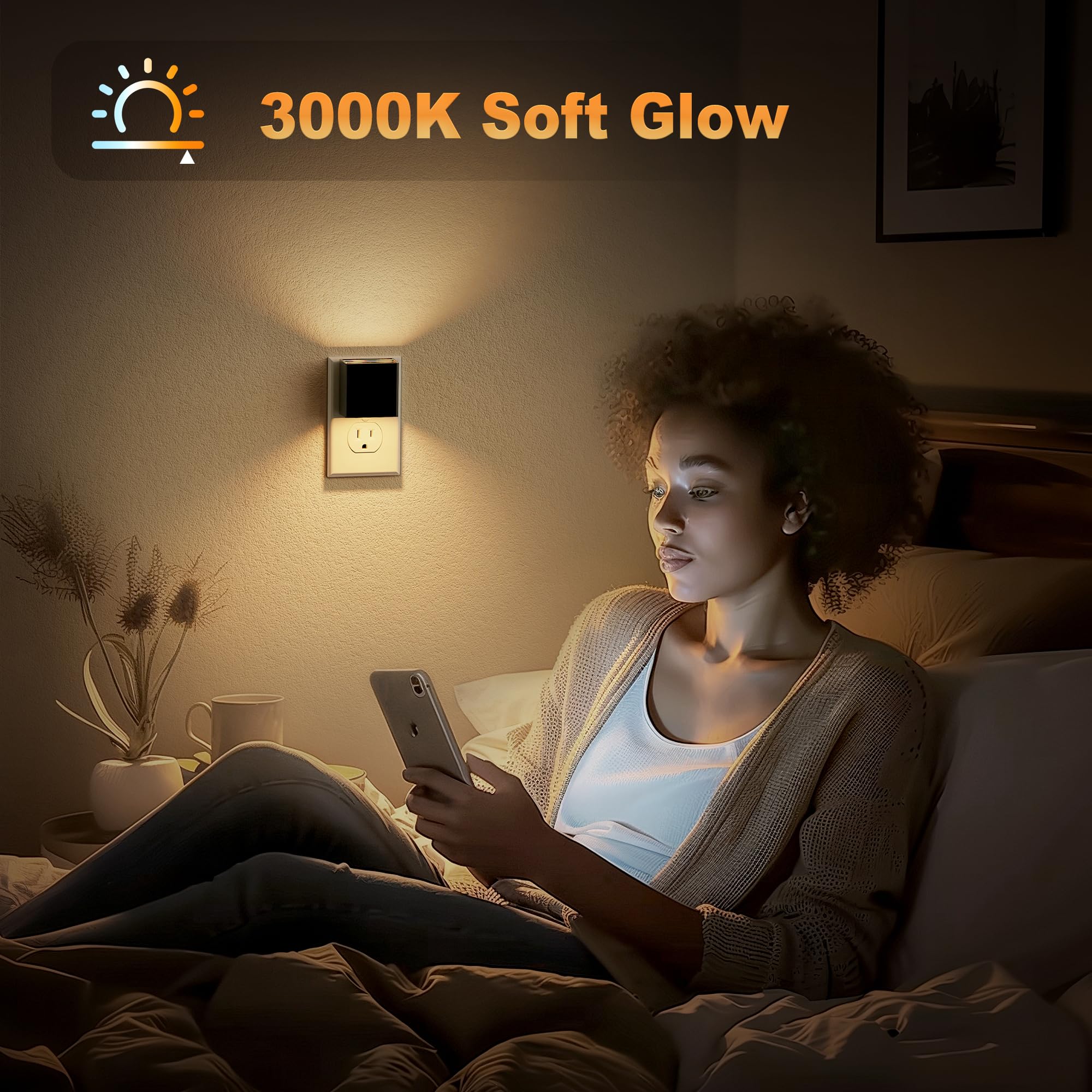 Jandcase Night Light, Automatic Night Lights Plug Into Wall, 2 Pack Modern Night Lights With Auto Light Sensor, 3000K Brightness
