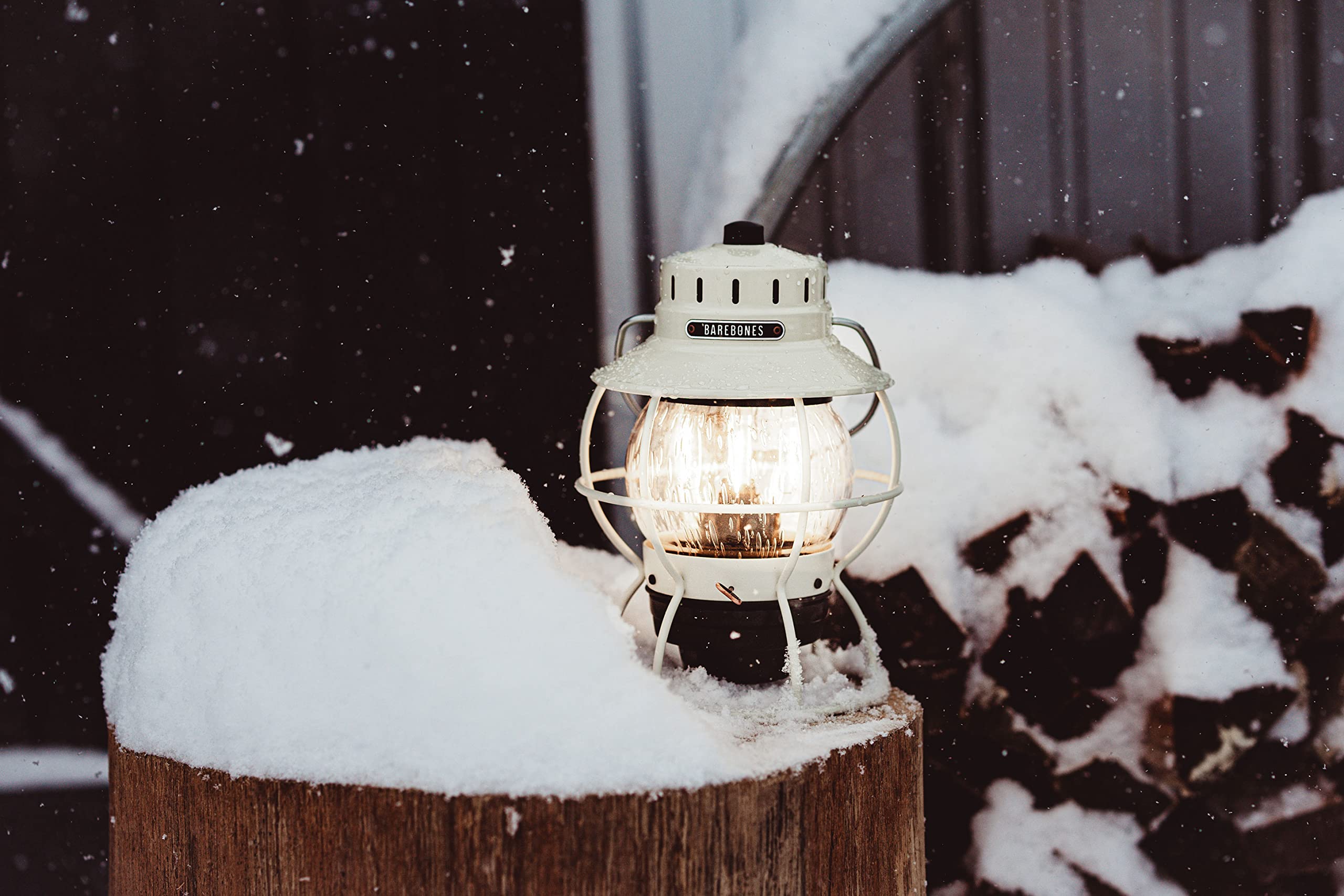 Barebones Railroad Lantern - Vintage White, Vintage-Inspired Led Camping Lantern With Rechargeable Battery - Adjustable Brightne