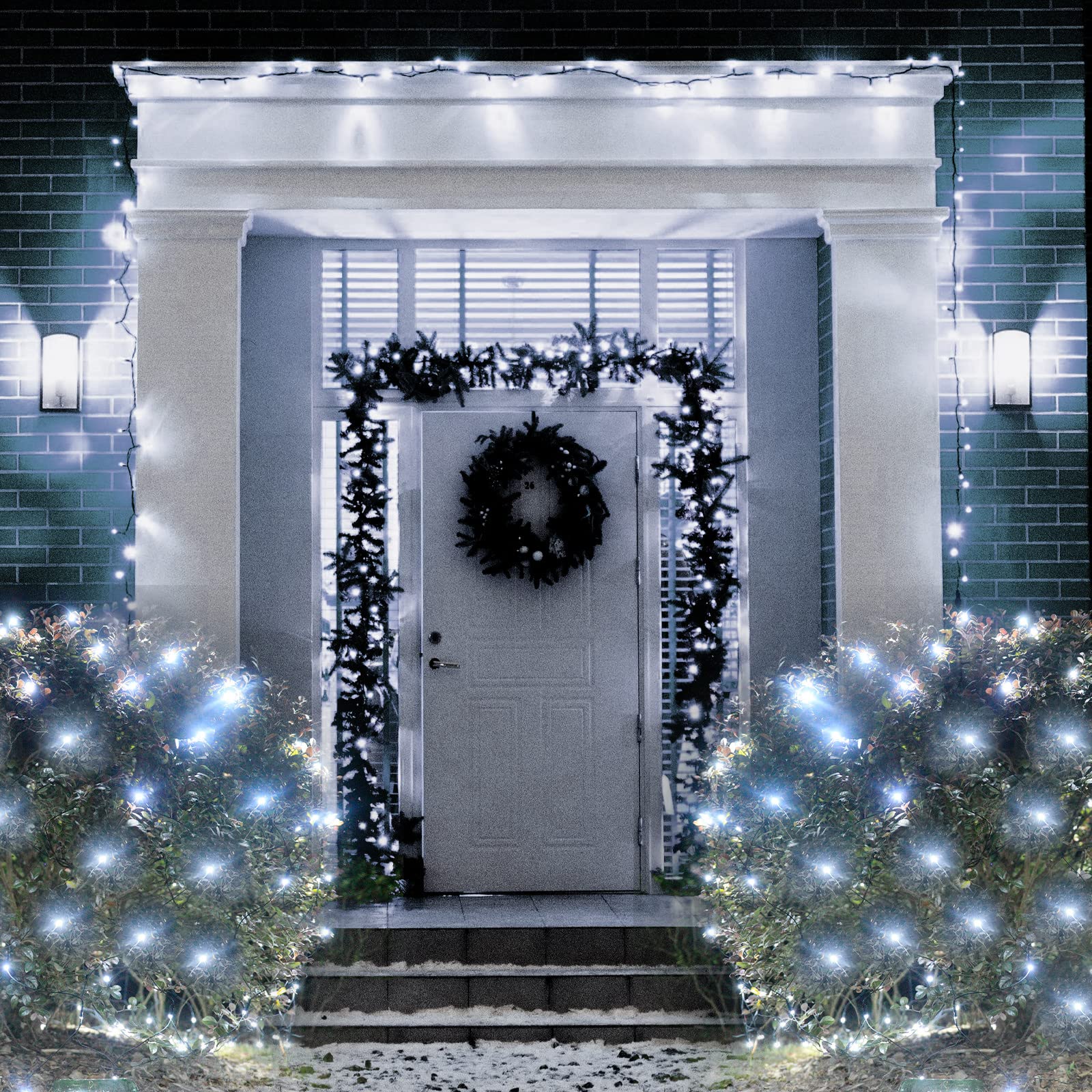 Pooqla Cool White LED Net Lights, 360 LEDs, 21 ft x 5 ft, 8 Modes, Connectable for Outdoor Holiday Decor