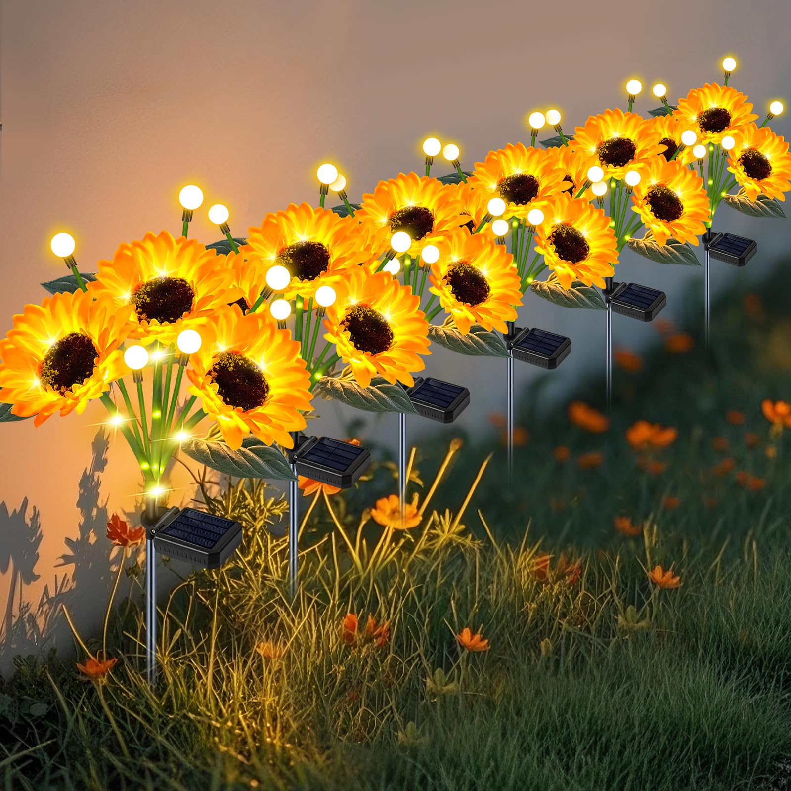 Solar Sunflower Lights 6 Pack Waterproof LED Firefly Garden Decor for Mom Grandma