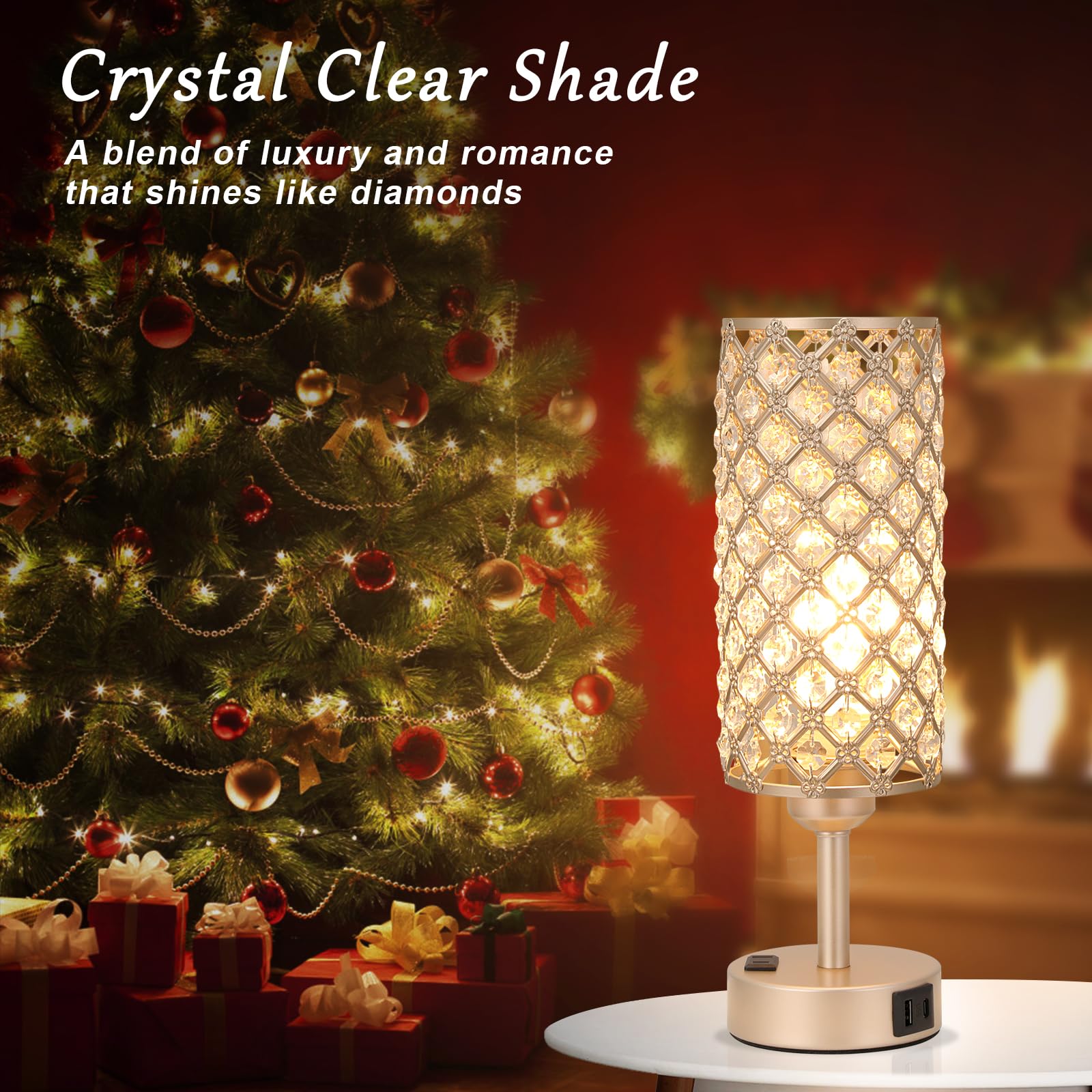 Touch Table Lamps For Bedrooms Set Of 2-3 Way Dimmable Champagne Gold Crystal Lamps With Crystal Shade, Bedside Nightstand Lamp