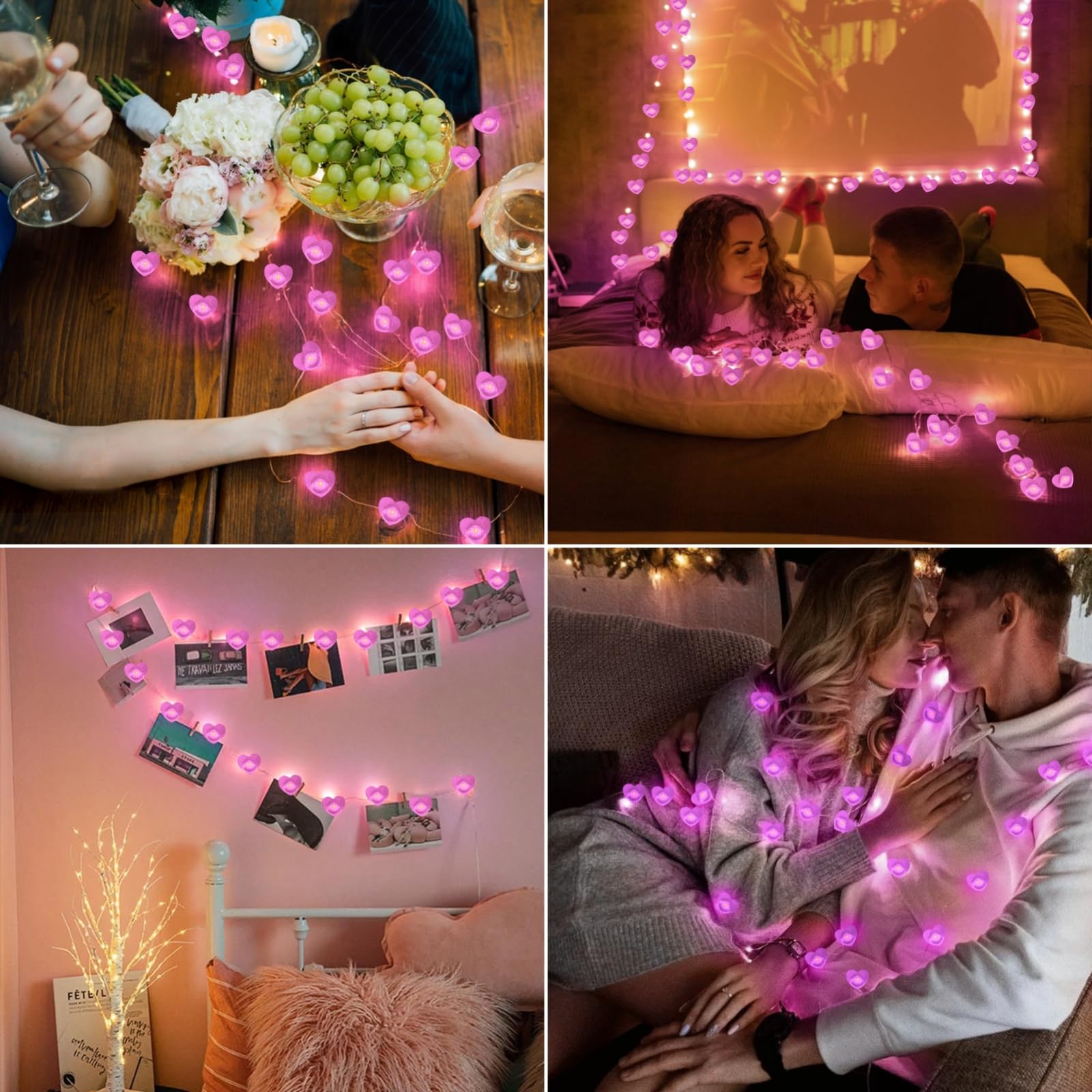 10FT Pink Heart Fairy Lights Battery Operated with Timer for Christmas Decoration, LED String Lights Indoor Outdoor Waterproof T
