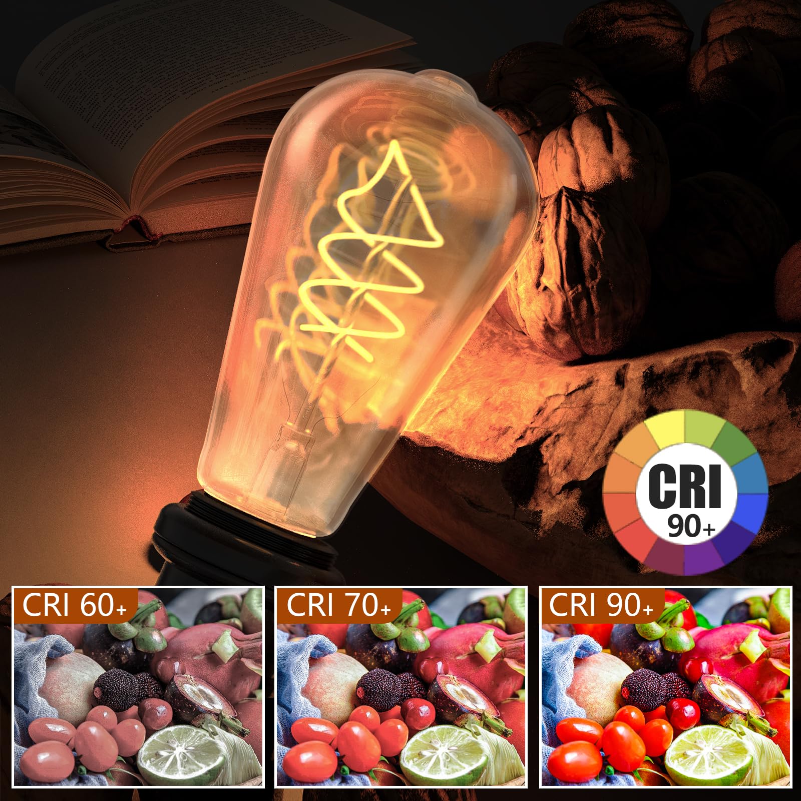 Hession St64 Led Edison Bulb - 4W Equivalent 40Watt, 4-Pack 2700K Warm White Light Bulbs, E26 Base Bulb- Easy Install, Vintage D
