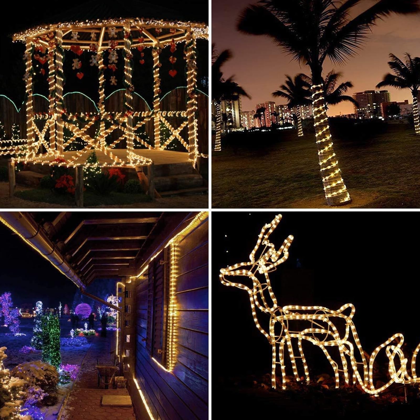 Ijg Christmas Solar Rope Lights Outdoor Waterproof,66Ft 200 Led 8 Modes And Timer Clear Tube Trampoline Lights, Solar And Battery Operate Double Function For Outside(Warm White)