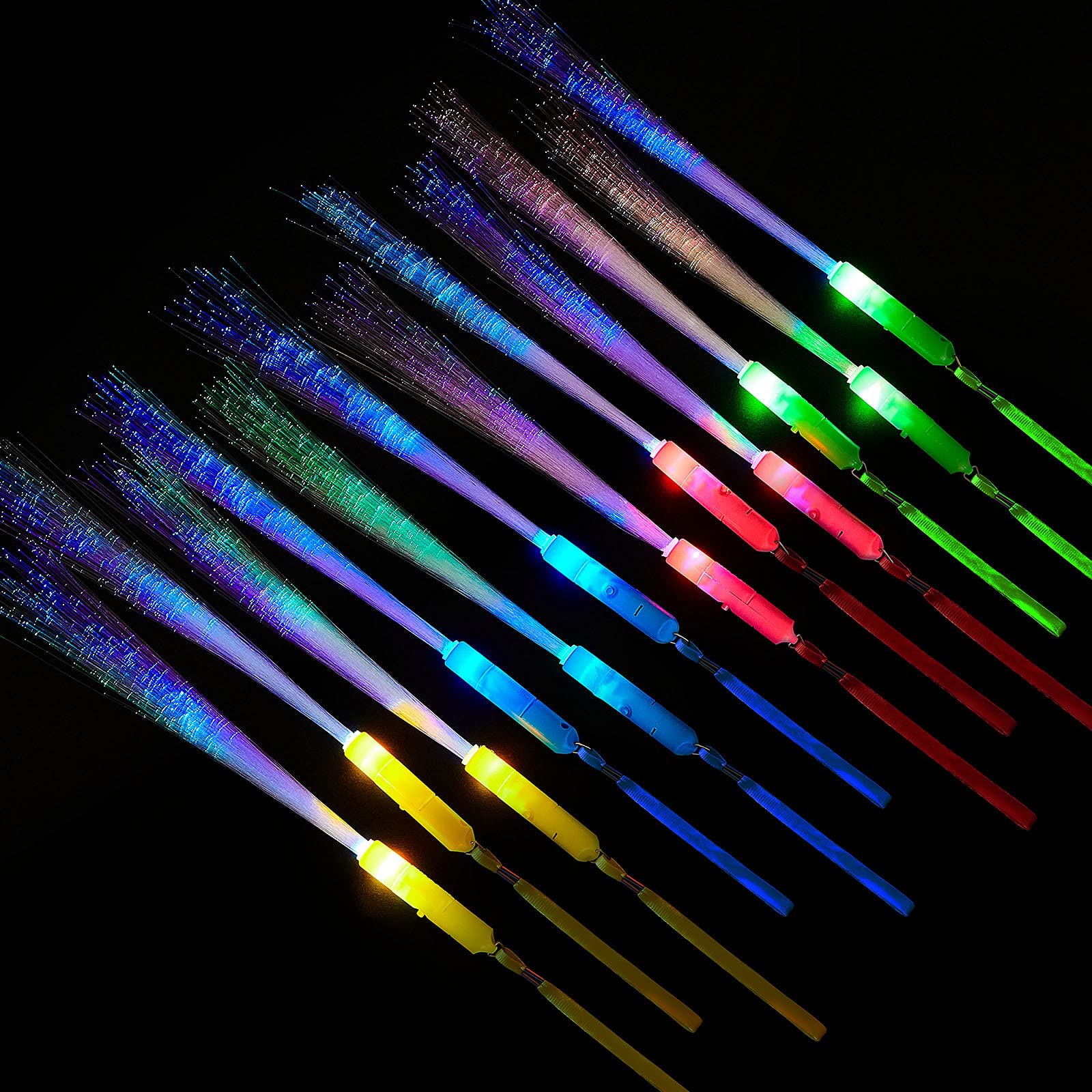Kasyat 10 Pieces Fiber Optic Wand Light up Glow Stick LED Colorful Flashing Wands for Wedding, Christmas Neon Party Favors Suppl