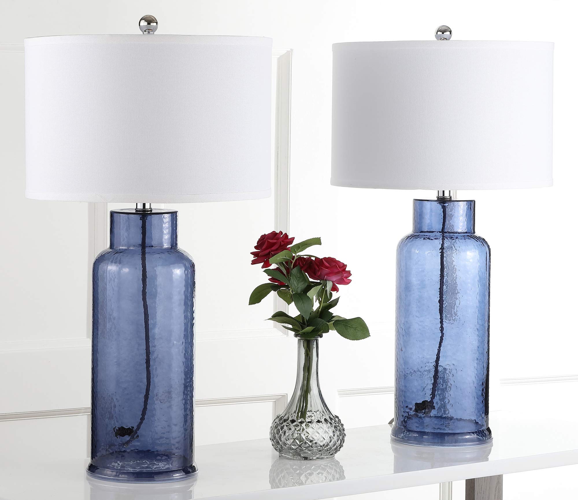 Safavieh Lighting Collection Glass Bottle Blue 30-Inch Bedroom Living Room Home Office Desk Nightstand Table Lamp Set Of 2 (Led