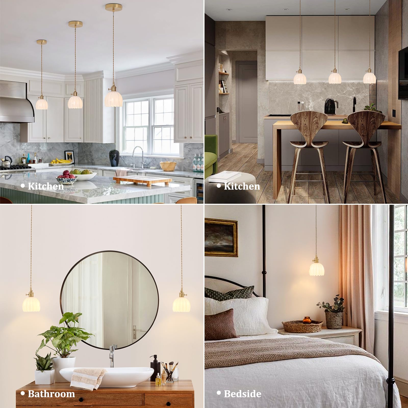 Shenmoyl Mini Pendant Light With White Tulip Glass Lmapshade, Brass Vintage Pendant Light Adjustable Hanging Light For Kitchen I