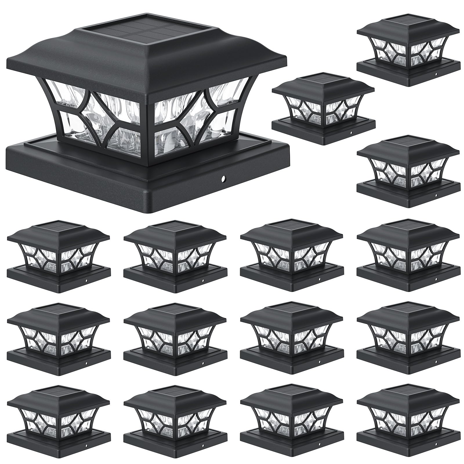 APONUO Solar Post Cap Lights - 16 Pack, 2-Mode, IP64 Waterproof, Black, for 4x4, 5x5, 6x6 Wood/Vin