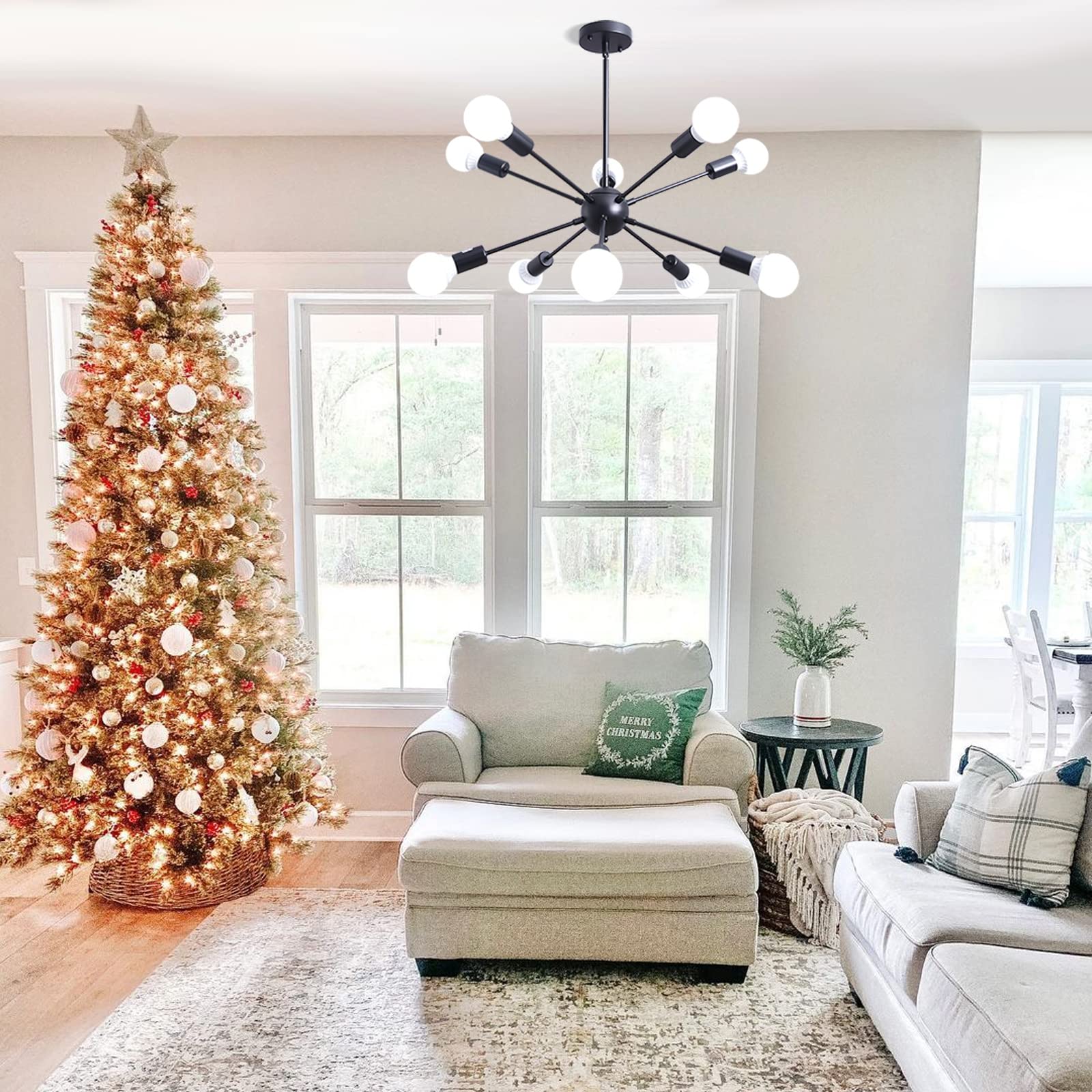 Alisadaboy 10-Light Matte Black Sputnik Chandelier - Industrial Pendant Lighting For Home Decor