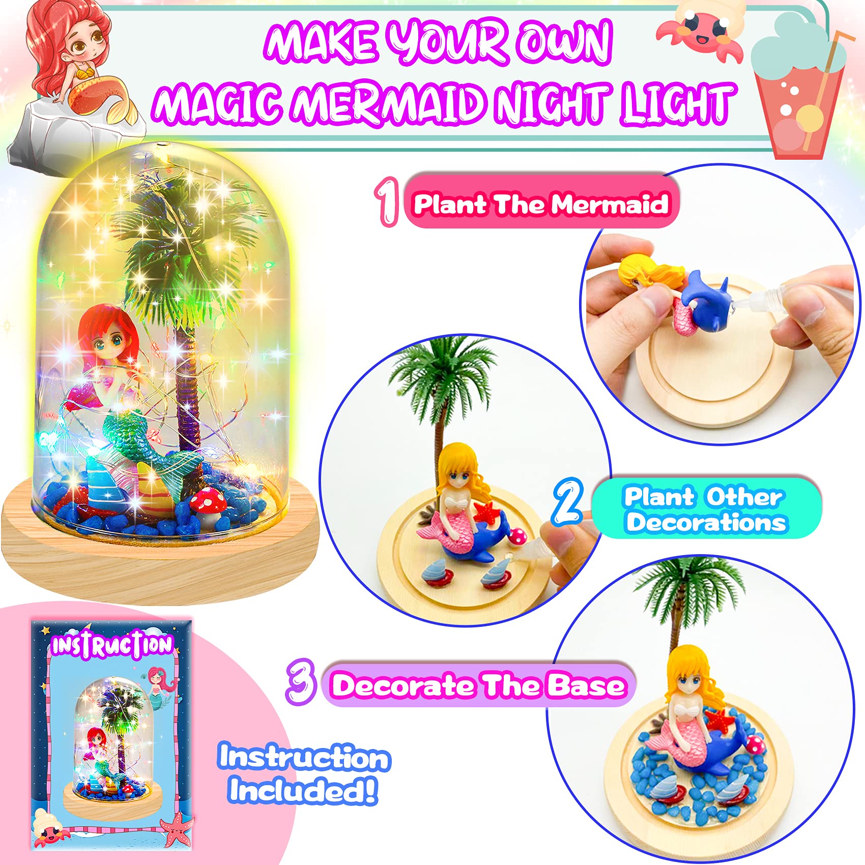 YOFUN Make Your Own Mermaid Night Light - Mermaid Gifts for Girls, Arts and Crafts Nightlight Toys Project Novelty for Girl Age