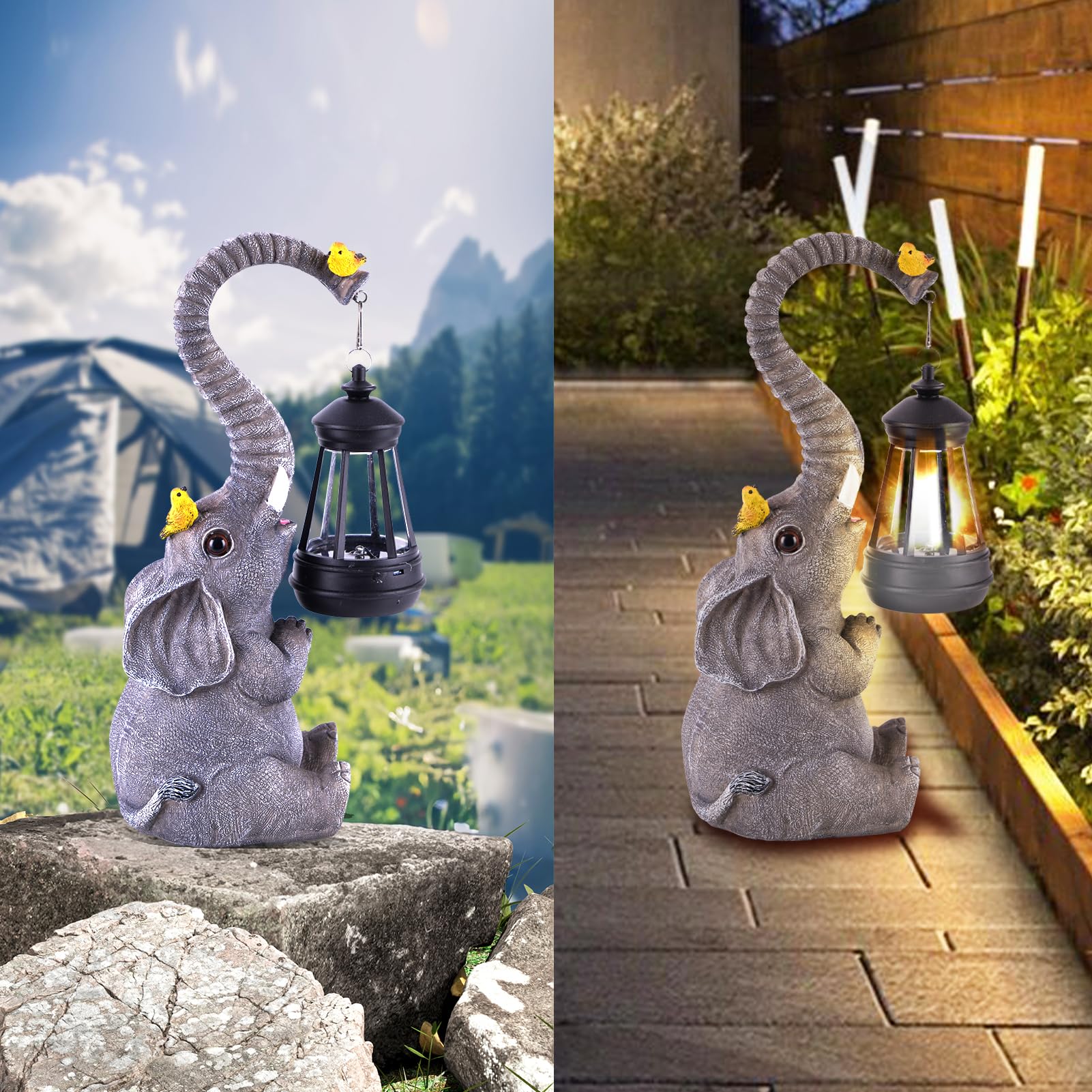 Solar Outdoor Garden Statues Lights, Mom Gifts Birthday Gifts For Women, Lucky Elephant Unique Housewarming Gifts And Yard Decor