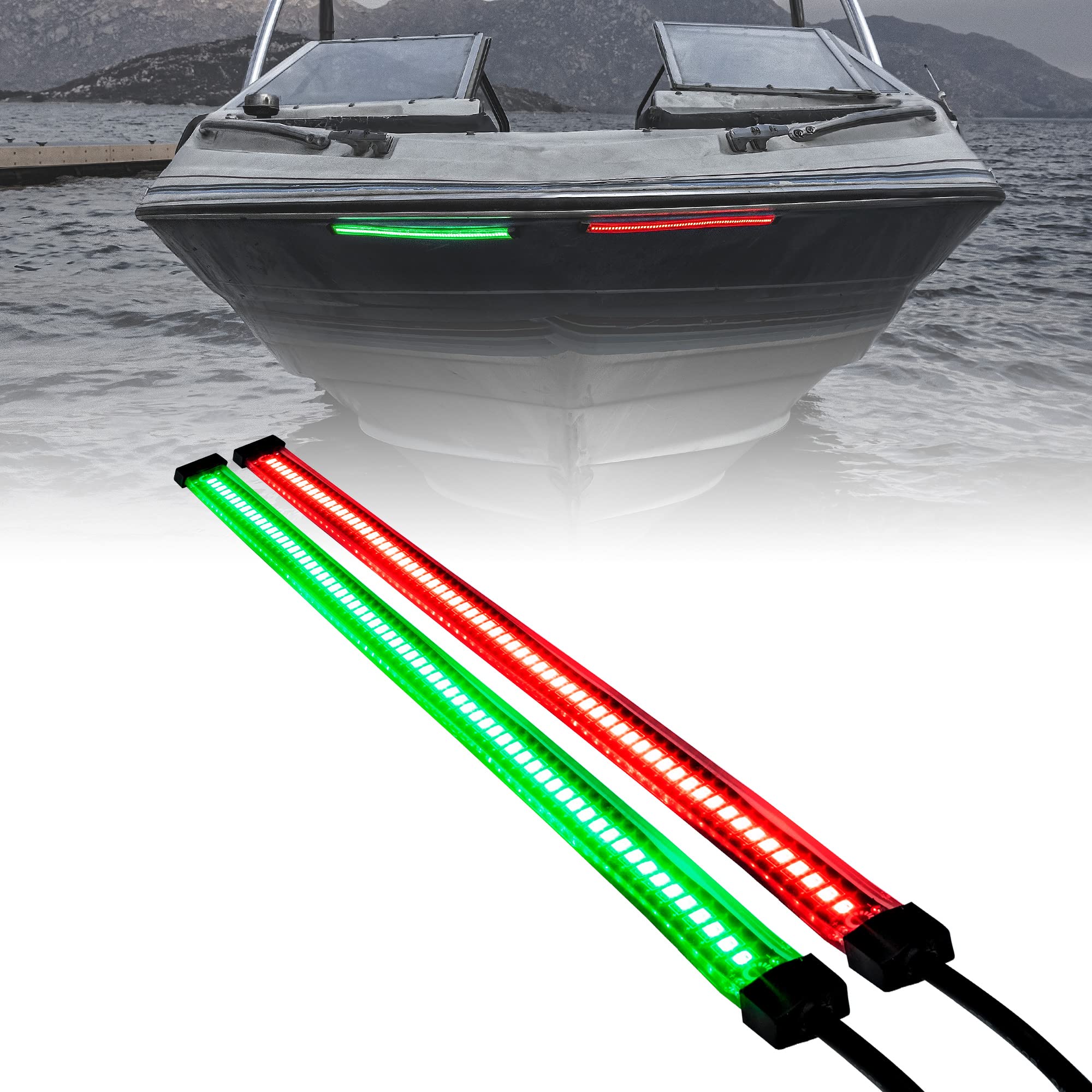 True Mods Red Green Led Marine Navigation Light Strips [66/132 Leds Per Strip] [Single/Dual Row] [Ip68 Waterproof] [Flexible Housing] Bow Light For Kayak Pontoon Bass Fishing
