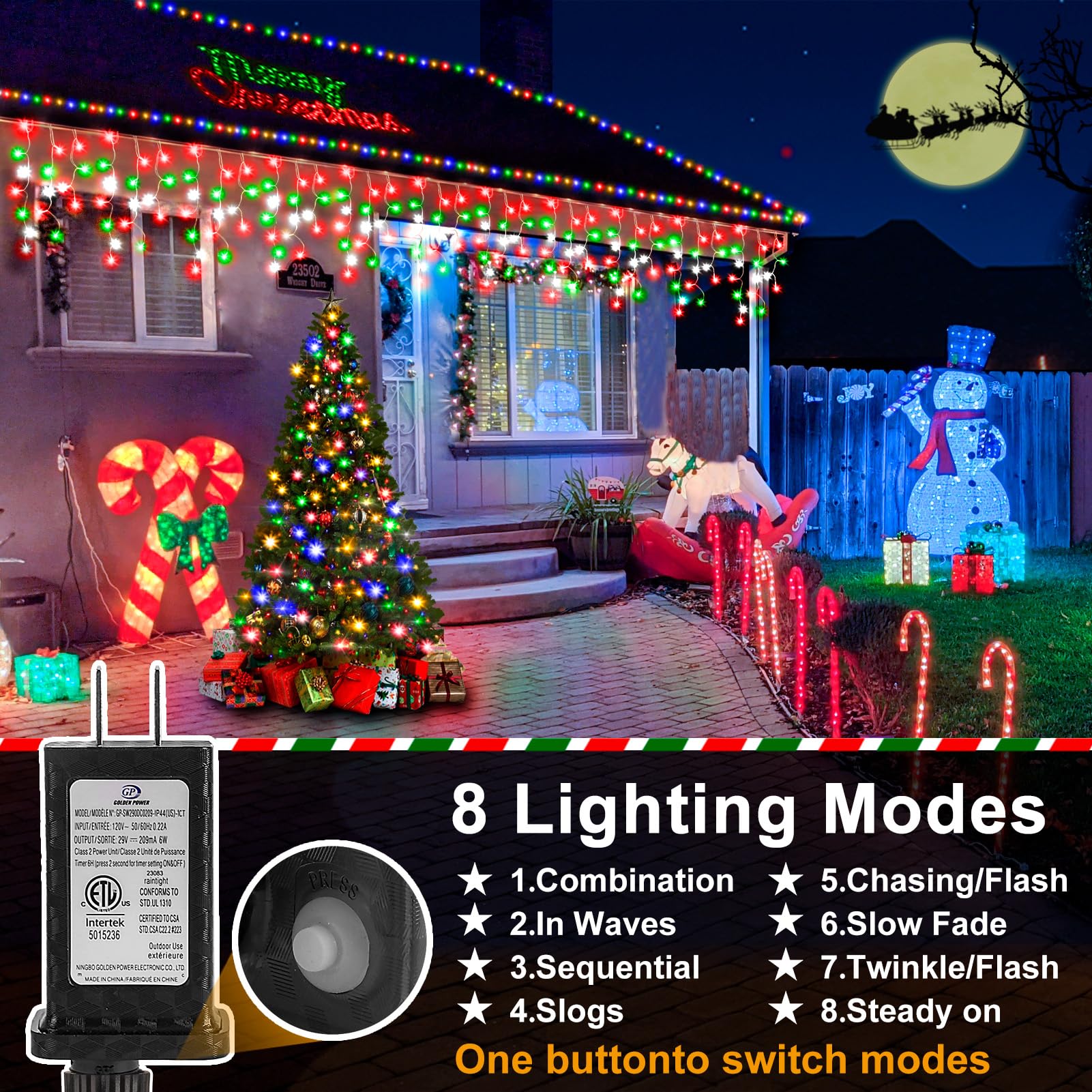 Heceltt Christmas Lights Outdoor 164FT 1600LED IP44 Waterproof Red Green Cool White, 8 Modes with Timer for Yard Decor