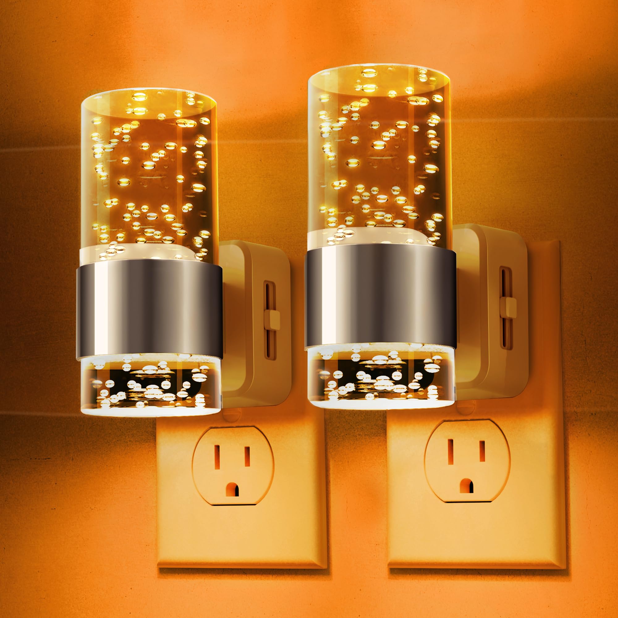 L LOHAS LED Night Light, Dimmable Plug-in, 2 Pack, Adjustable Brightness 0-100 LM, Amber, Model A-GY19707DCH2US-2