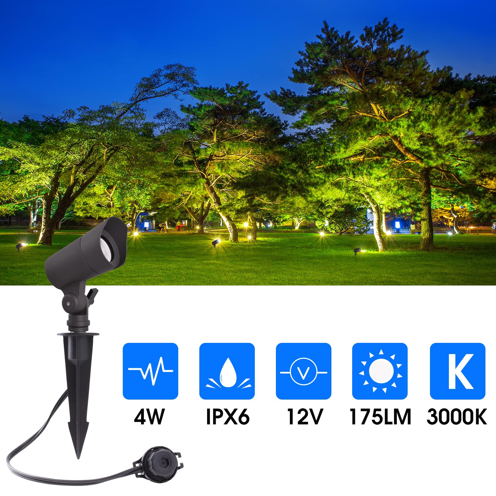 E ENERGETIC LIGHTING LED Landscape Lights, 12V Low Voltage, Warm White 3000K, Aluminum, 6 Pack, Model ZDL1133, Outdoor Waterproof