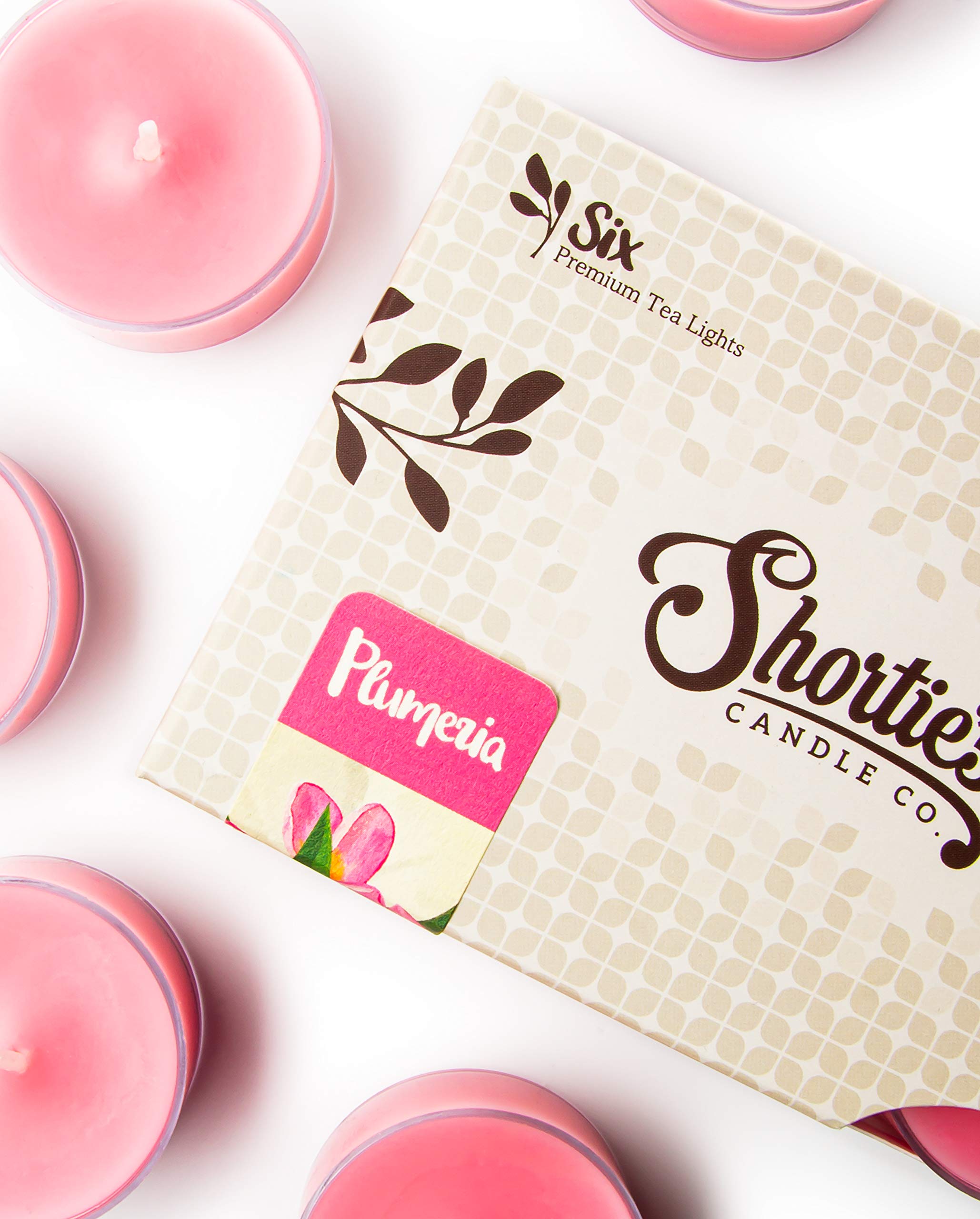 ShortieS Candle Company Pure Plumeria Tealight Candles - 6 Pink Scented Tea Lights - enhanced Paraffin Wax - Made In The Usa