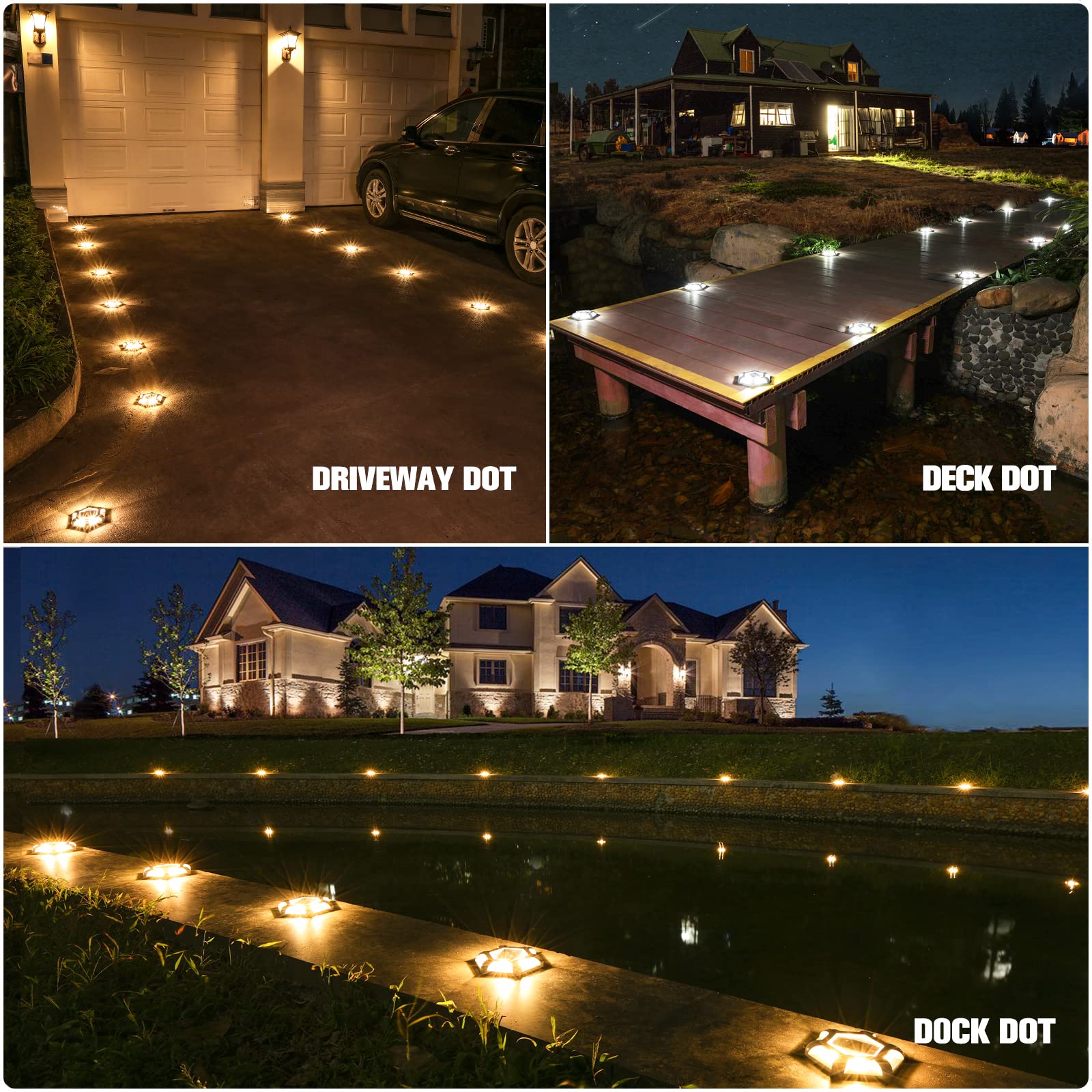 VOLISUN Solar Dock Lights, 16-Pack Waterproof LED Aluminum Step Lights, Warm White & White, Model 21400ZM