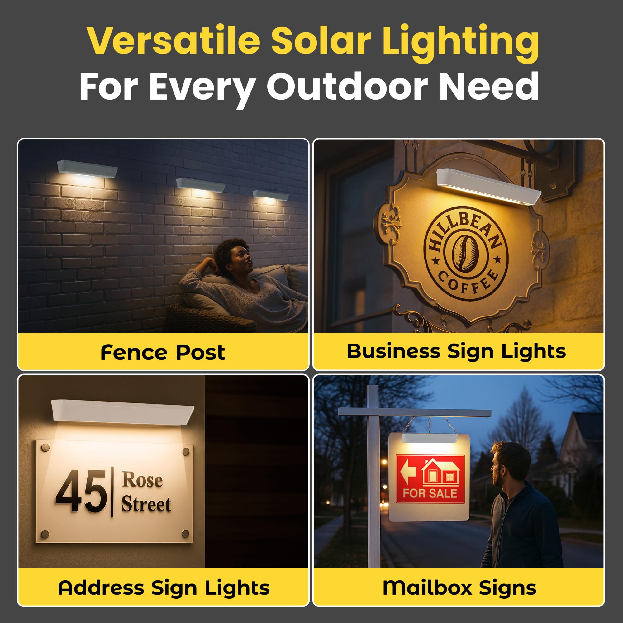BRIGHTICONIC Solar LED Sign Lights - Wireless, Waterproof, Dusk to Dawn, Outdoor Lighting for Real Estate Signs - 2 Pack, White