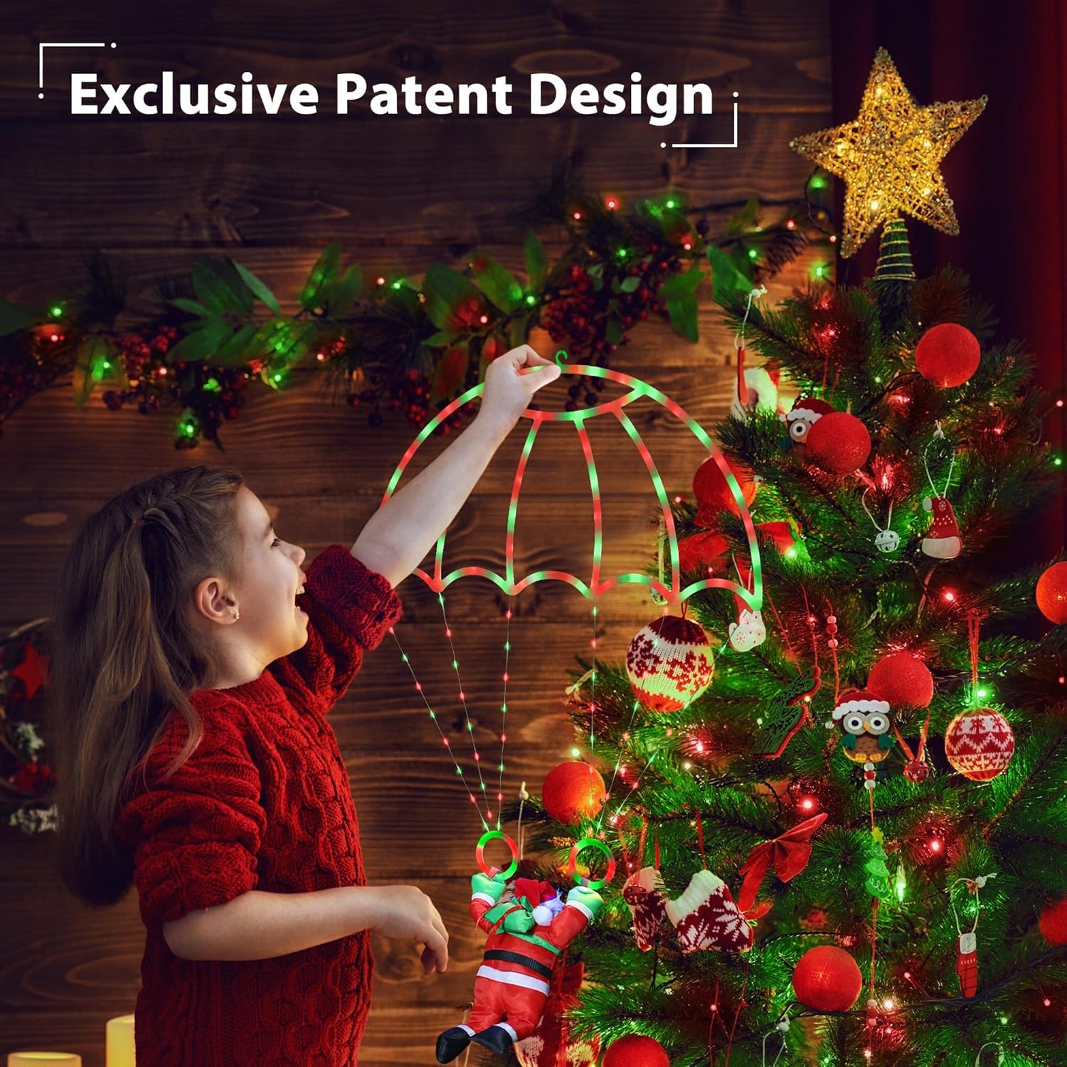Christmas Decorations Lights Outdoor, 2.8Ft Led Christmas Parachute Lights With Santa Claus, 8 Modes & Timer Battery Operated Ha