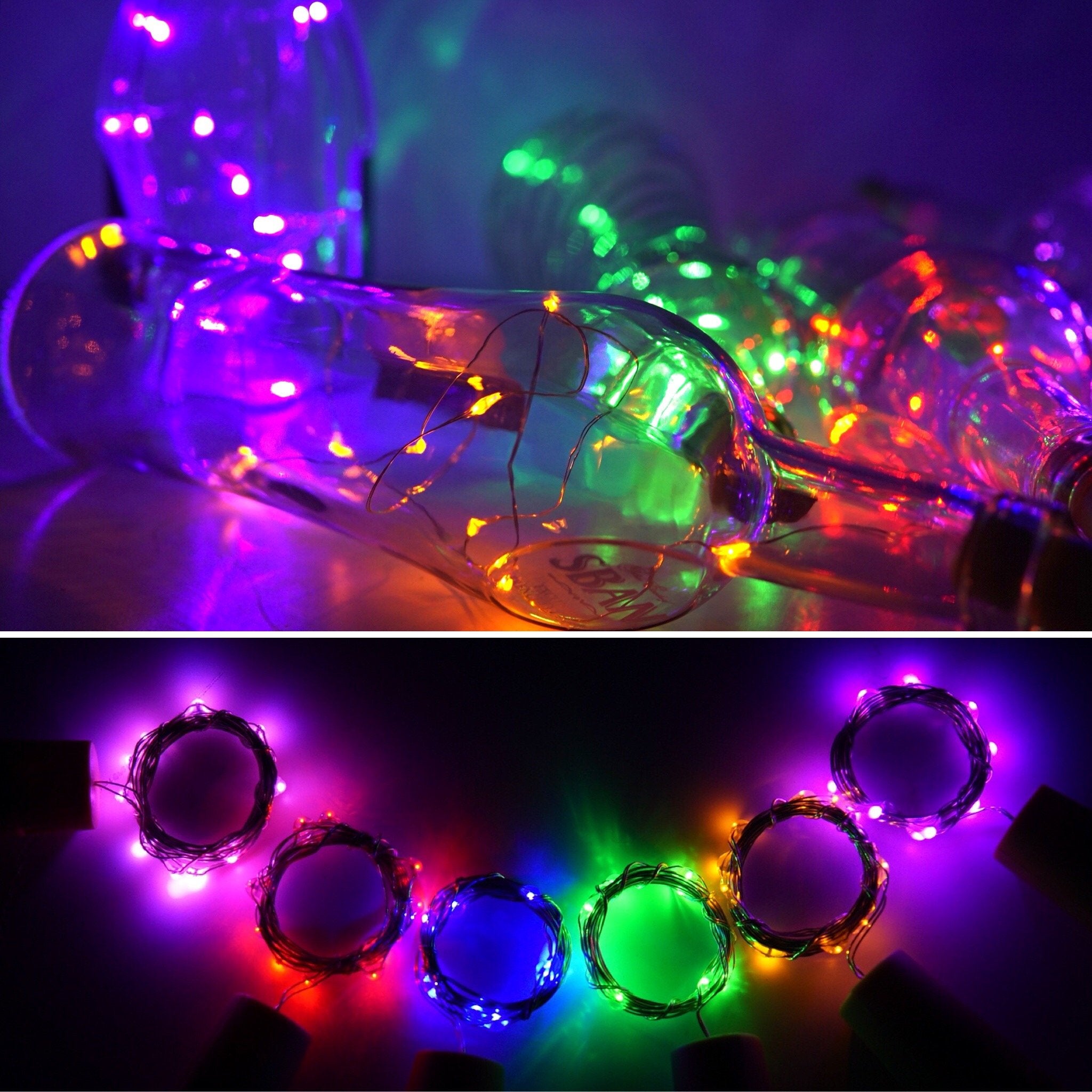 Lovenite Wine Bottle Lights With Cork, 6 Pack Battery Operated 15 Led Cork Shape Silver Wire Colorful Fairy Mini String Lights For Diy, Party, Decor, Christmas, Halloween,Wedding(Mixed Color)