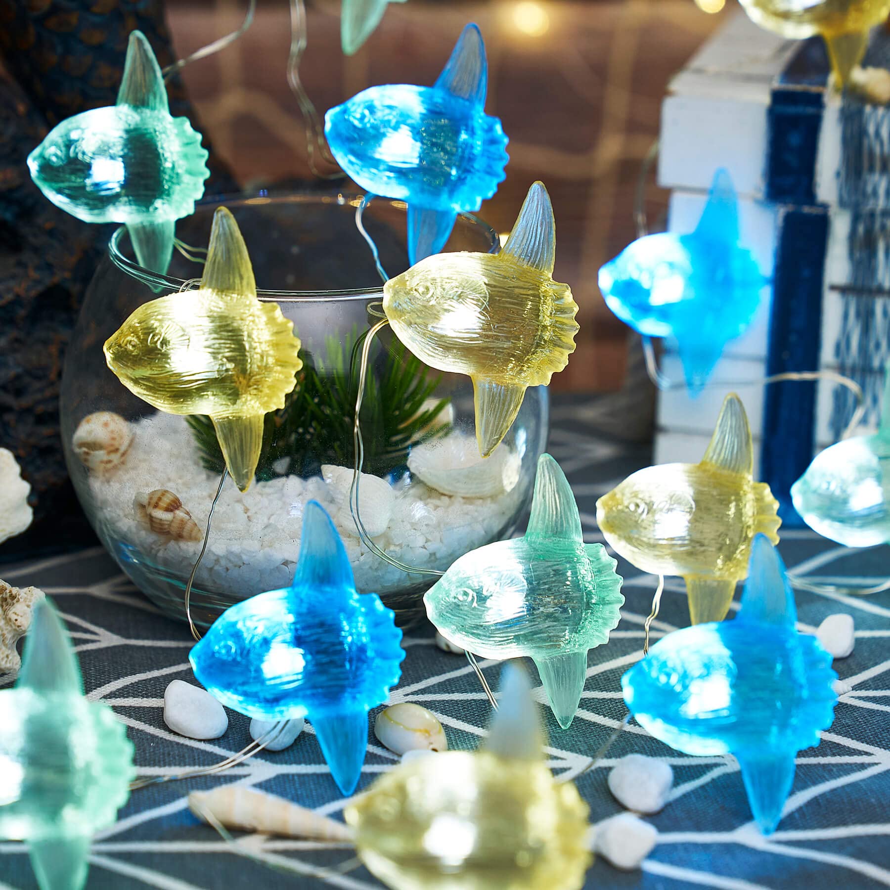 Sea Life Decor Ocean Fish String Lights Indoor Outdoor Mola Sunfish Nautical Theme Ocean Beach Decorative Lights Cute Marine Life Fairy Lights 30Led 10Ft Battery Operated For Bedroom Garden Camp Tent