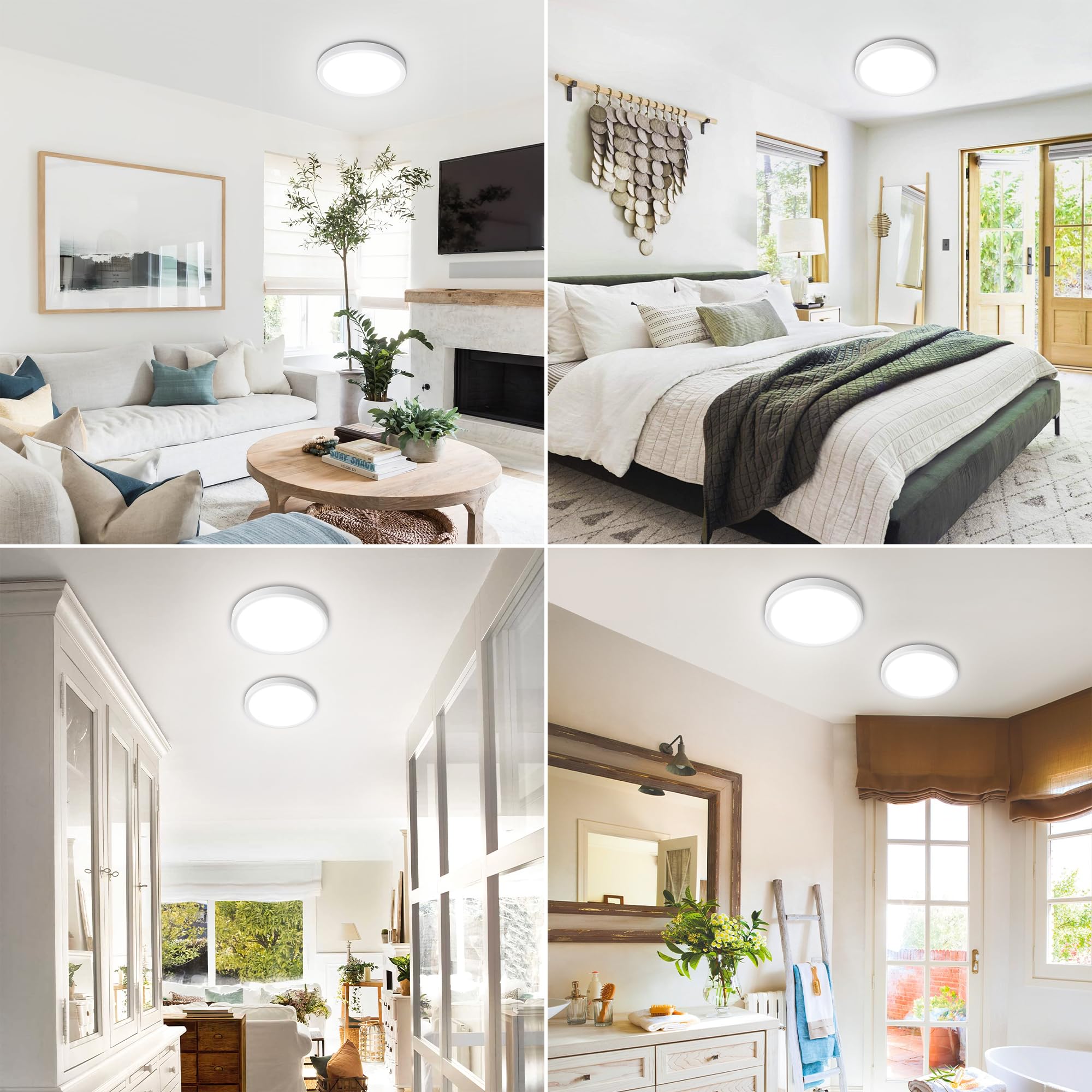 SunRider 9 Inch LED Flush Mount Ceiling Light, 2300LM, 5000K Daylight White, Dimmable Modern Slim Design for Hallway - 4-Pack