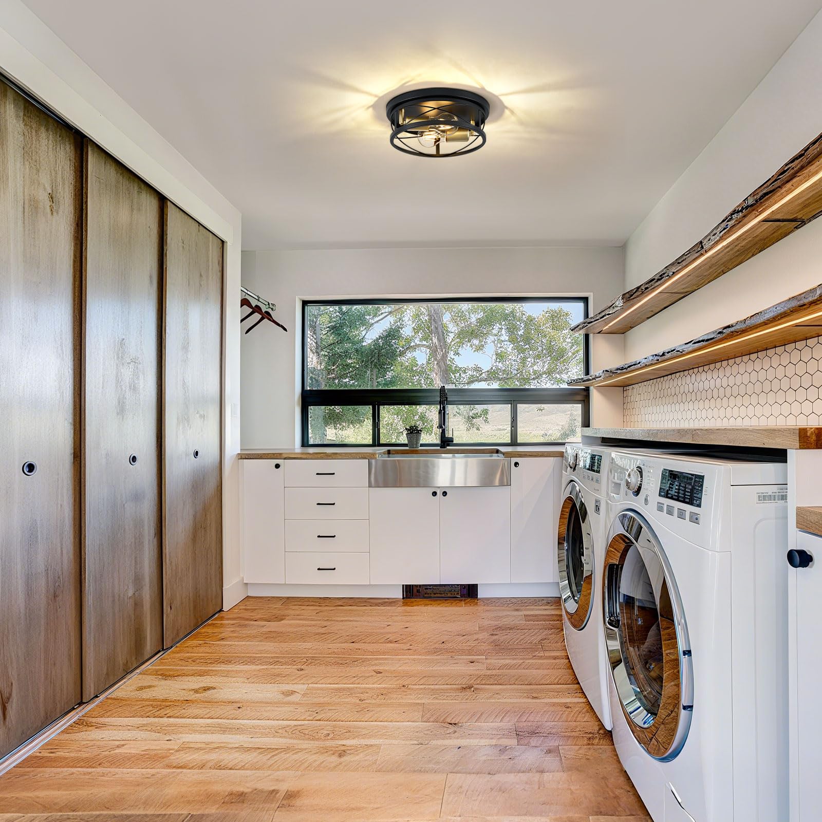 Violoemi Farmhouse Lights Black And Gold Industrial Flush Mount Ceiling Light  Ceiling Lamp Farmhouse Lighting Fixture For Hallway  Bedroom  Kitchen  Entrance  2-Light