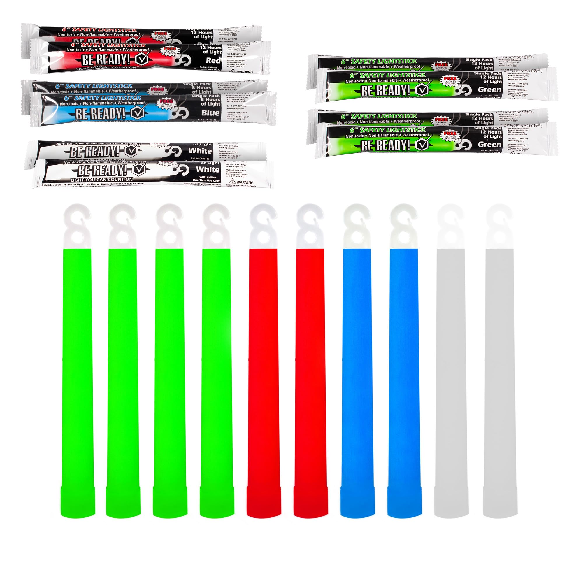 Windy City Novelties (10 Pack) 12 Hour Duration Military Chemical Light Sticks Multi Color Green | Red | White | Blue